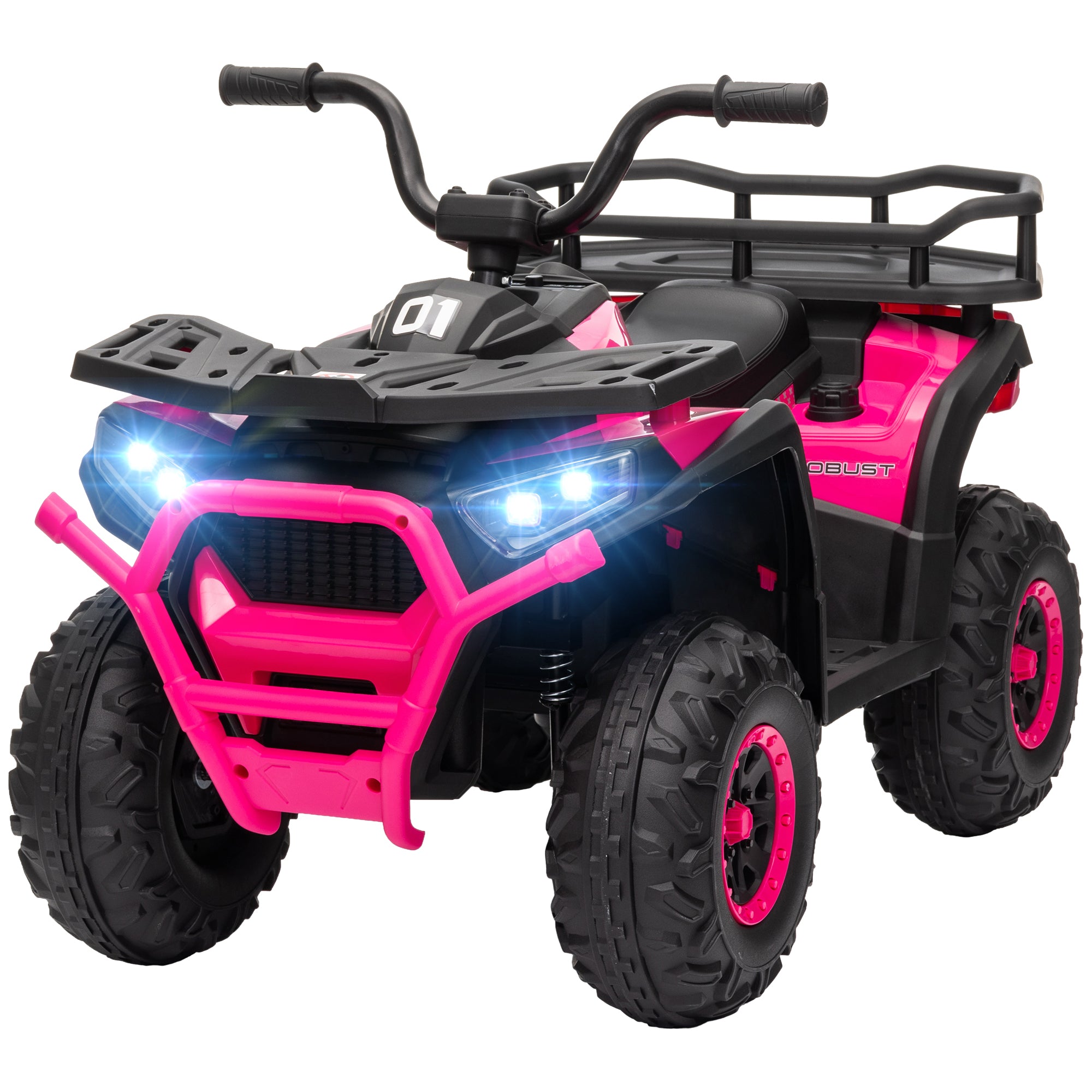 Qaba Kids ATV, 12V Battery Powered Electric Ride on Toy w/ Spring Suspension, Storage Basket, High & Low Speed, Pink
