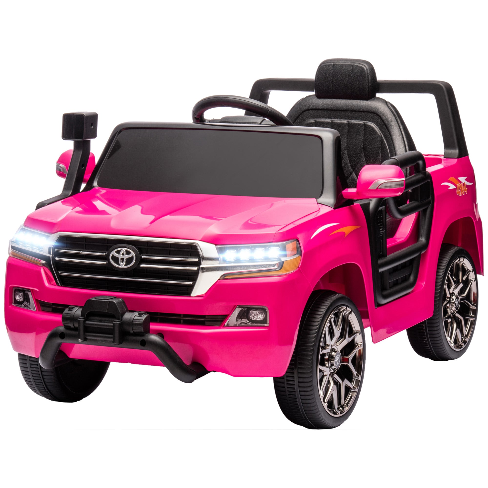 Qaba 12V Toyota LAND CRUISER Licensed Kids Car w Remote Control, Four Wheel Spring Suspension, Soft Start, LED Light, Pink