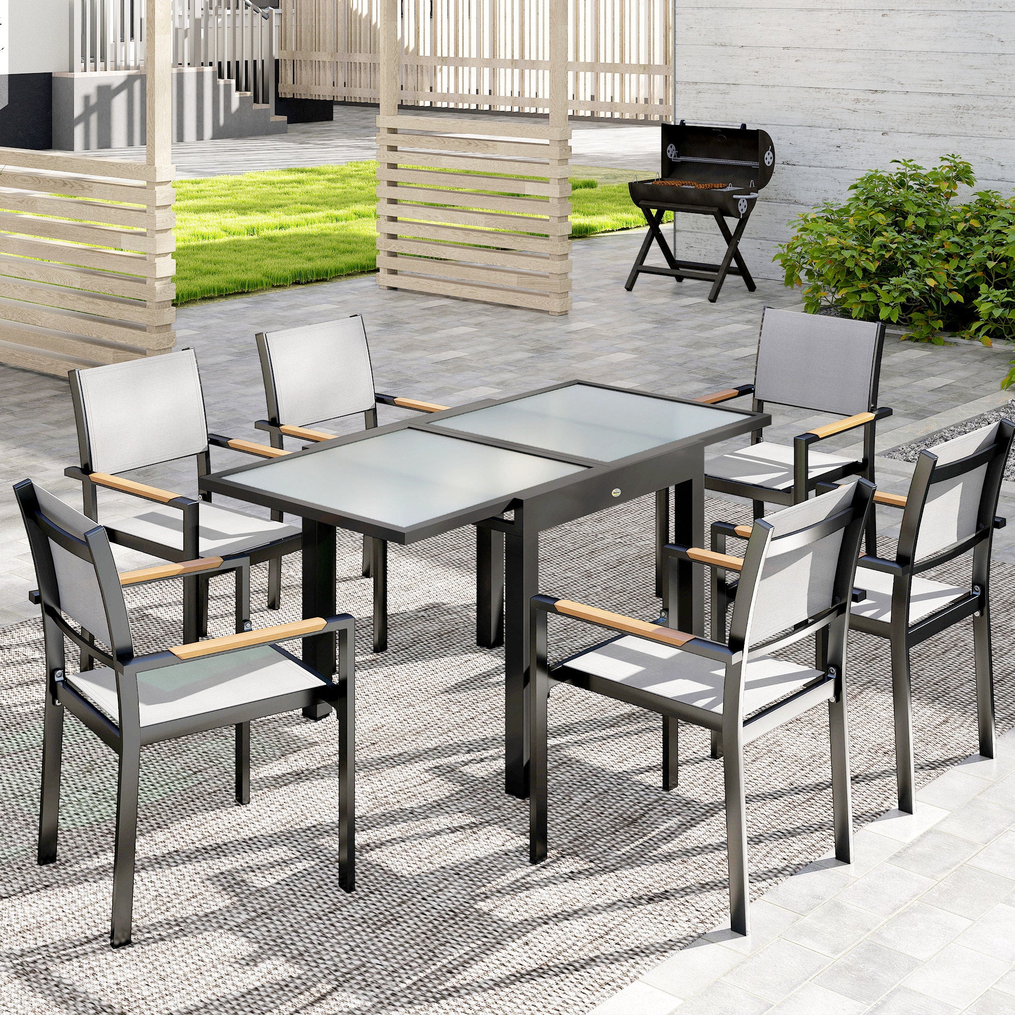 Extendable Patio Dining Table, Tempered Glass Aluminum Outdoor Table for Garden Lawn Backyard, Clear