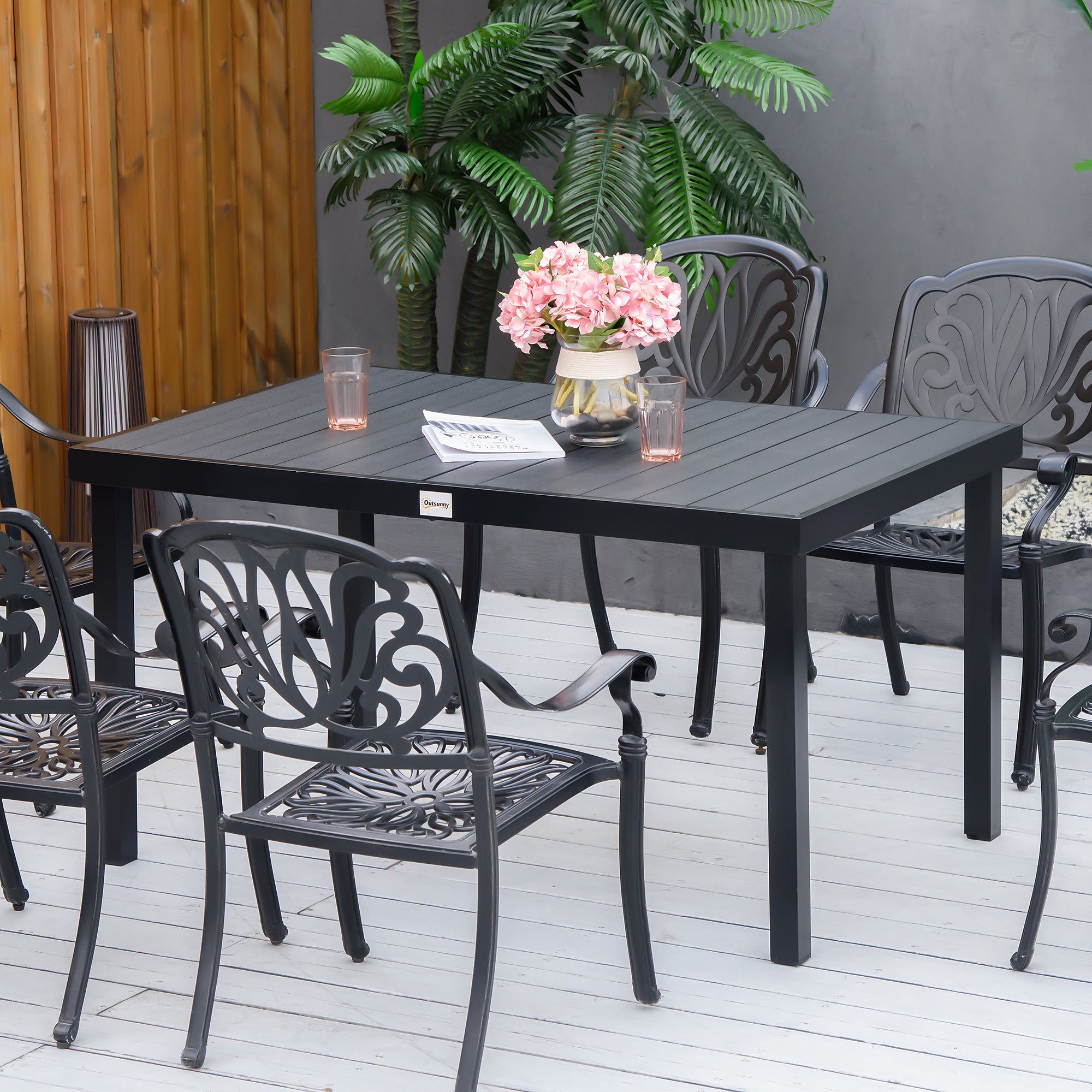 Aluminum Outdoor Dining Table for 6, Patio Rectangular Table, 55" L x 35.5" W x 29.25" H, Black