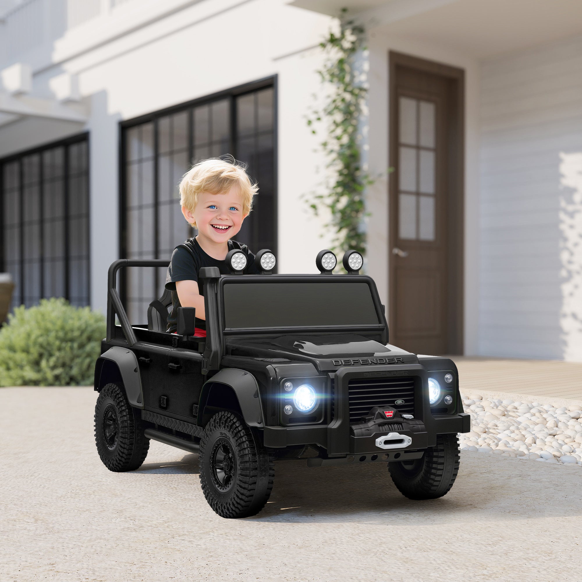 Qaba Land Rover Licensed Kids Ride on Truck with Remote Control, Spring Suspension, LED Lights, 3 Speed for Ages 3-5, Black