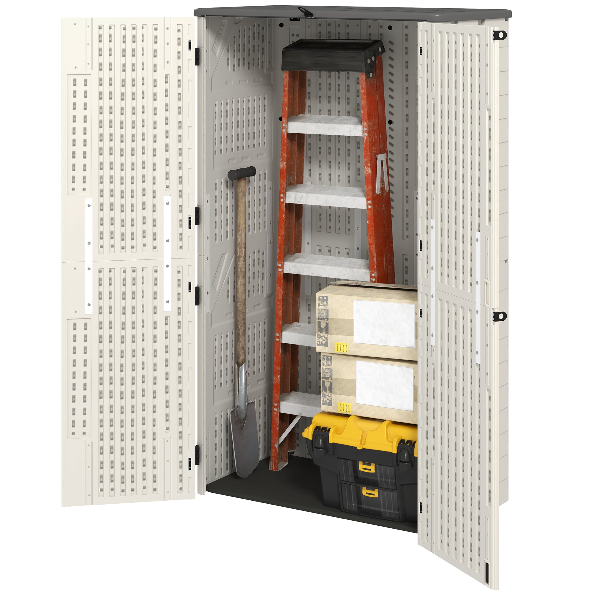 368 Gallon Outdoor Storage Cabinet with Openable Top and Lockable Doors for Lawnmower, Trash Can, Patio Accessories