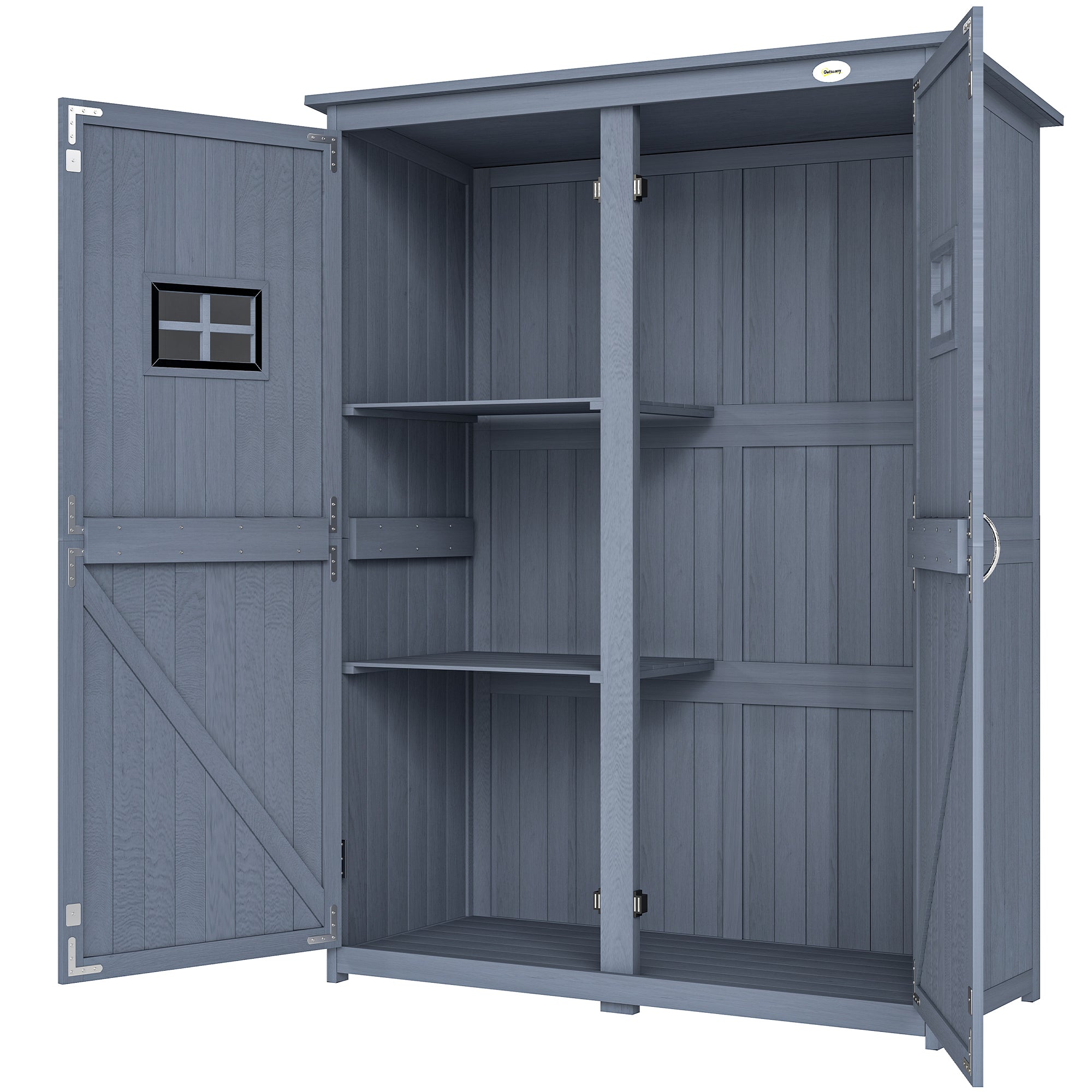 4x1.5ft Wooden Garden Storage Shed, Outdoor Tool Cabinet Organizer with Windows and Double Door, Dark Grey