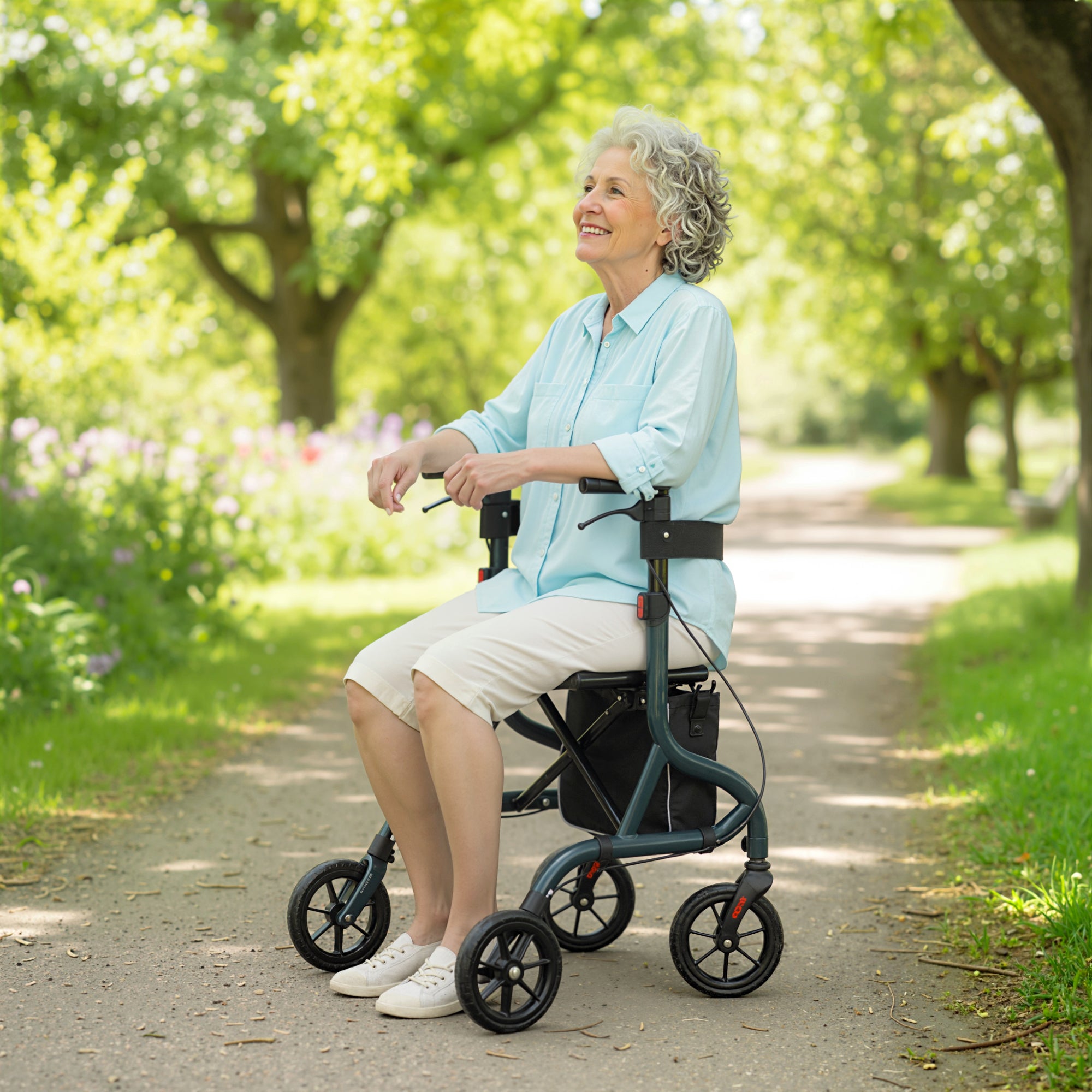 Foldable Rollator Walker with Seat for Seniors, Lightweight Rolling Walker with Adjustable Handles, Green