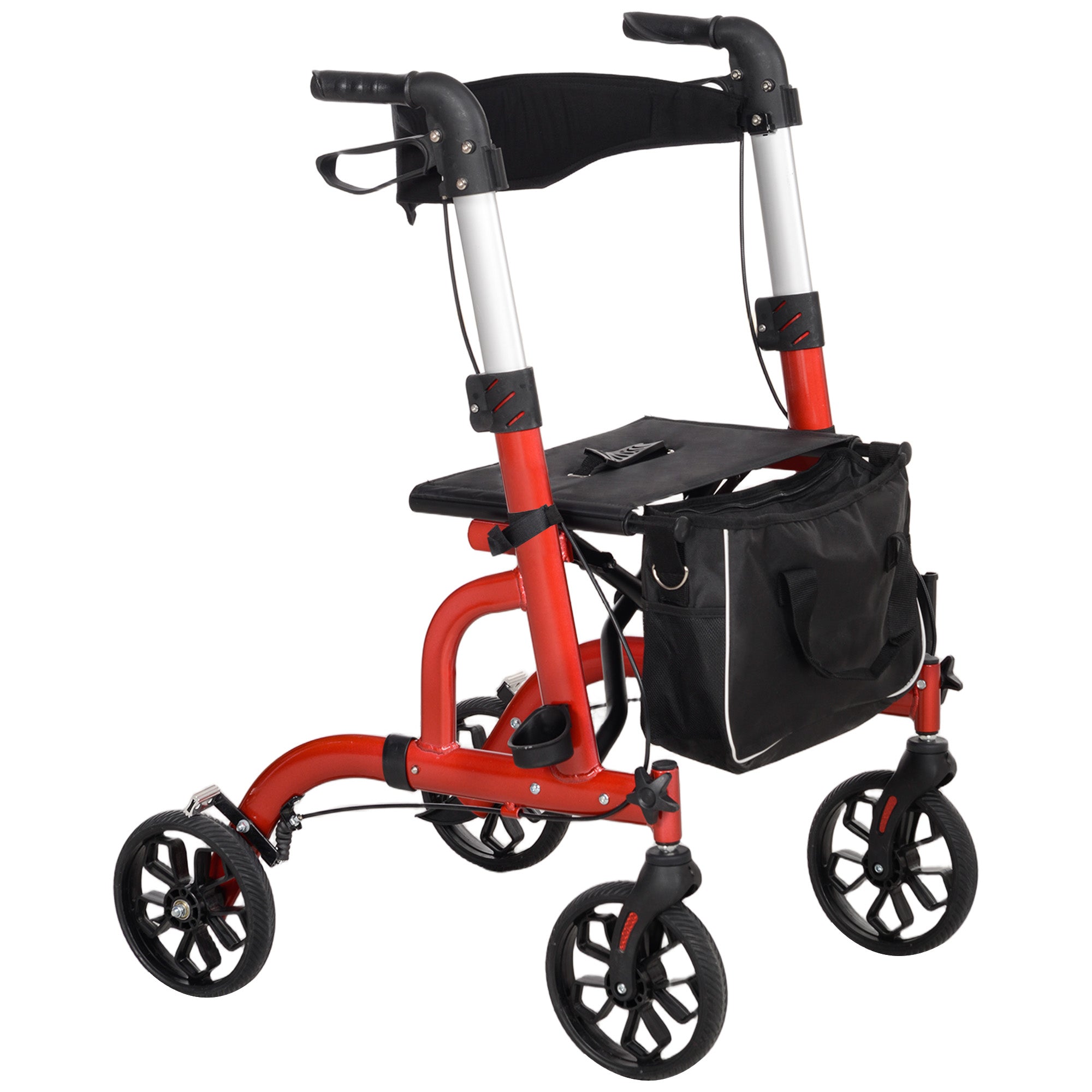 Rollator Walker for Seniors and Adults with 8'' Wheels, Padded Seat and Backrest,  Storage Bag Red