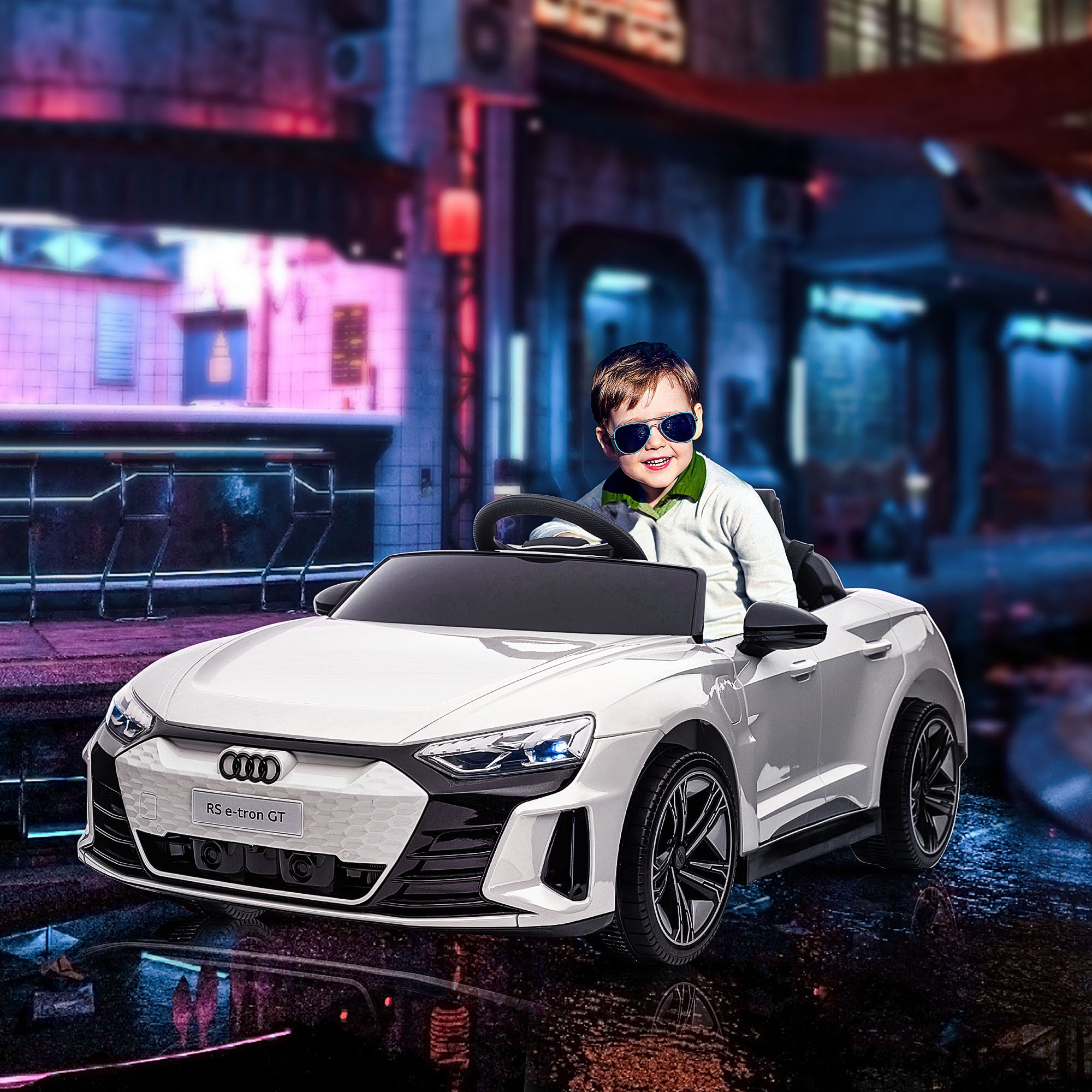 Aosom Ride-On Toy On Car with Remote Control, 12V 3.1 MPH Electric Ride for Kids w/ Suspension System, Horn Honking, White