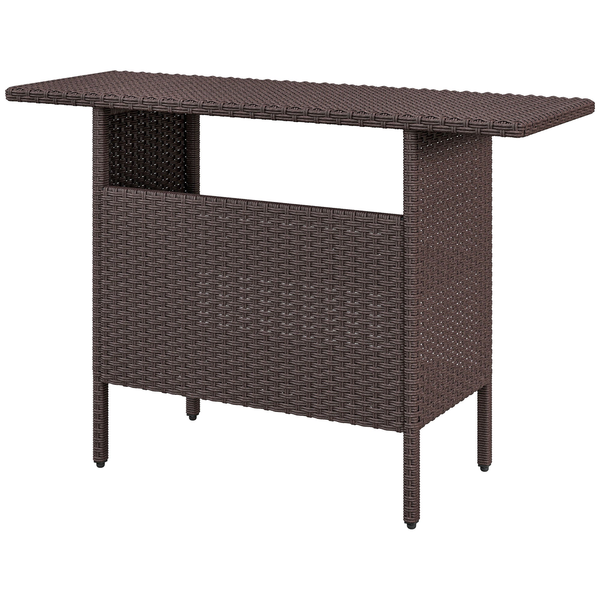 Bar Height Outdoor Rattan Table, Patio Wicker Bar Table with 2 Storage Shelves, 55.1" x 18.5" x 37", Brown