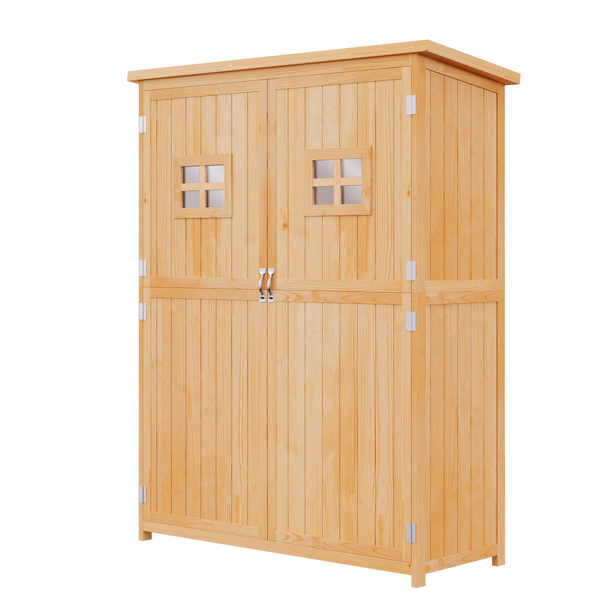 4x1.5ft Wooden Garden Storage Shed, Outdoor Tool Cabinet Organizer with Windows and Double Door, Nature Wood