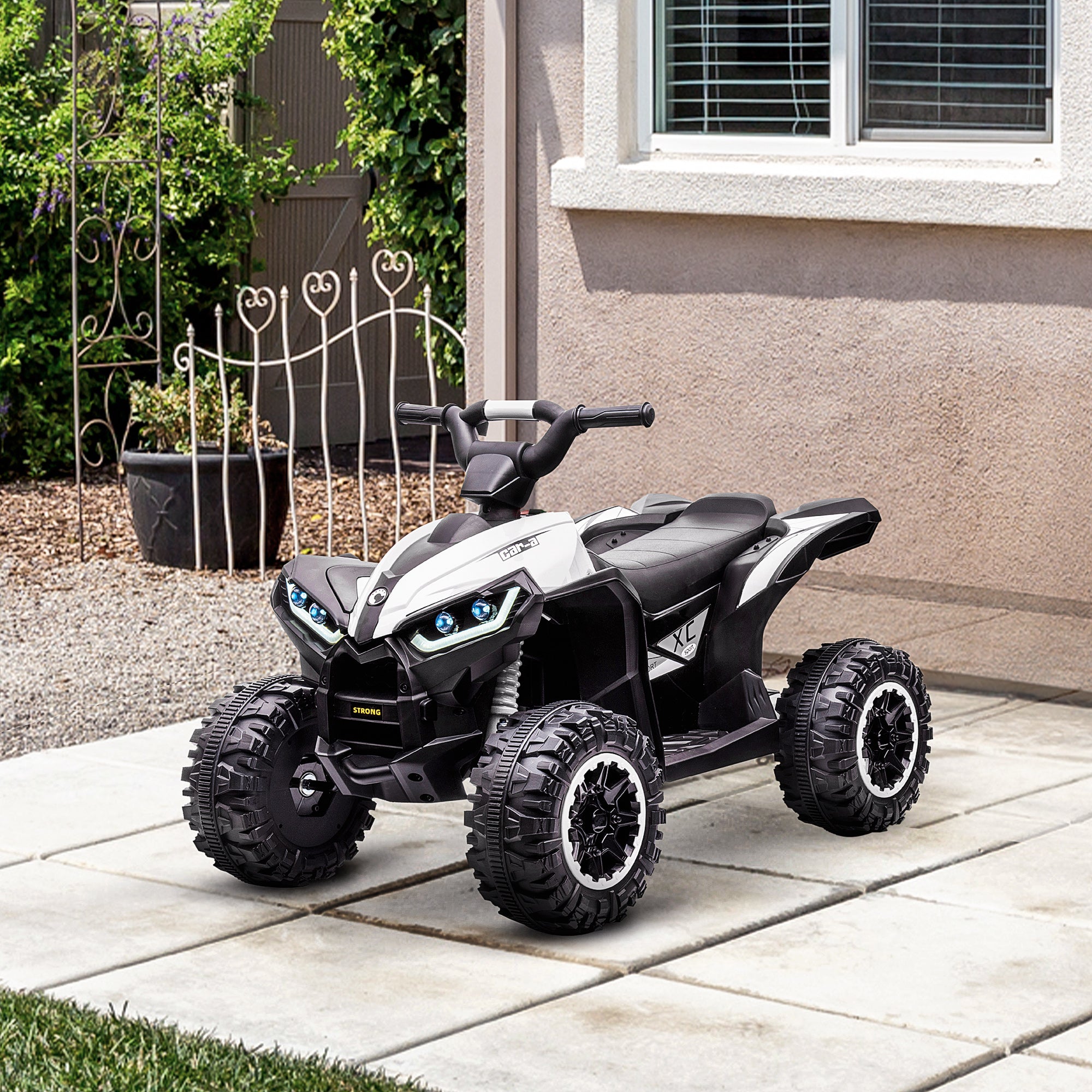 Aosom Kids 4 Wheeler Quad with Music, Headlights, High & Low Speed, Kids ATV for 3-5 Years Old Boys & Girl, White