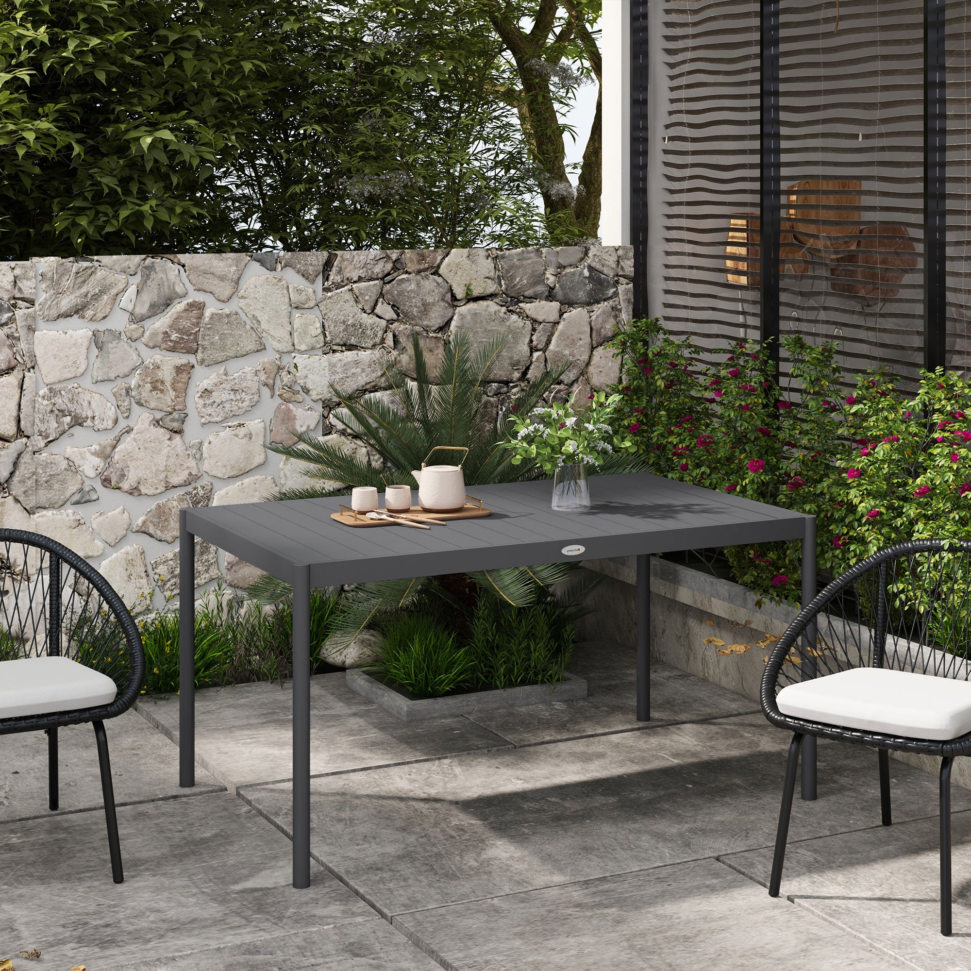 Outdoor Dining Table w/ Aluminium Frame, Garden Table, 57", Dark Grey