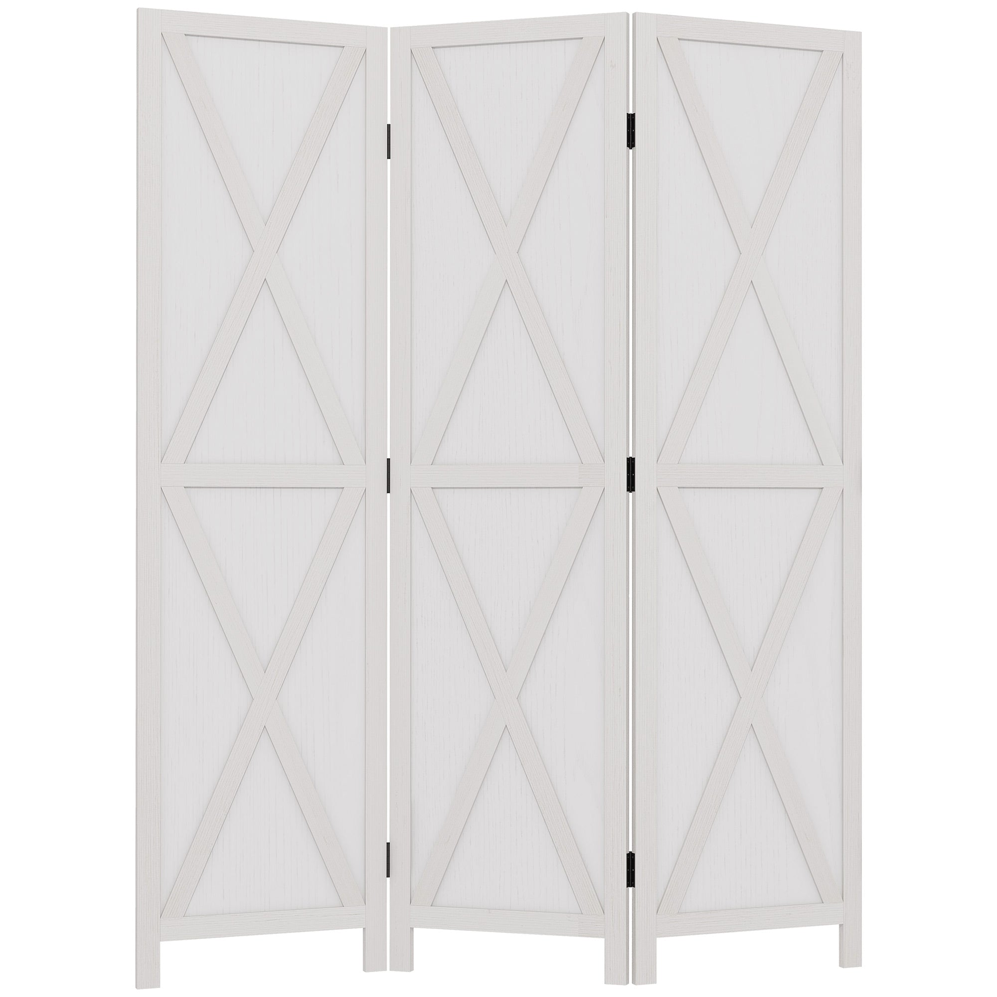 3-panel Wall Partition Farmhouse Room Separator with Foldable Design Wooden Frame 5.6FT, White