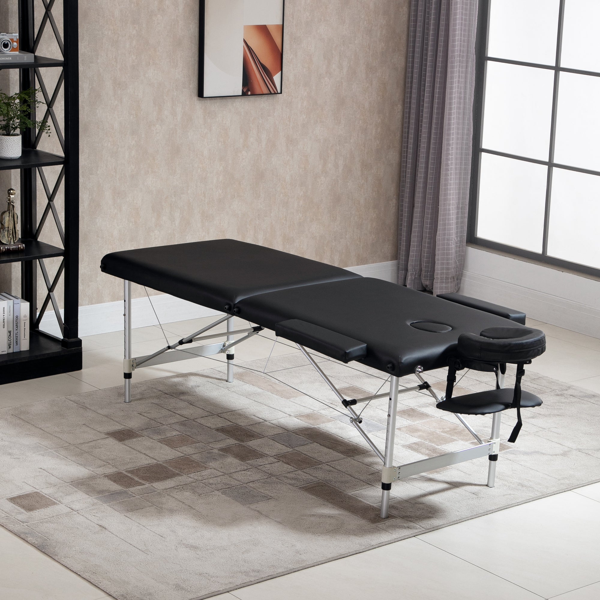 83" 2 Section Foldable Massage Table Professional Salon SPA Facial Couch Tatoo Bed with Carry Bag Black