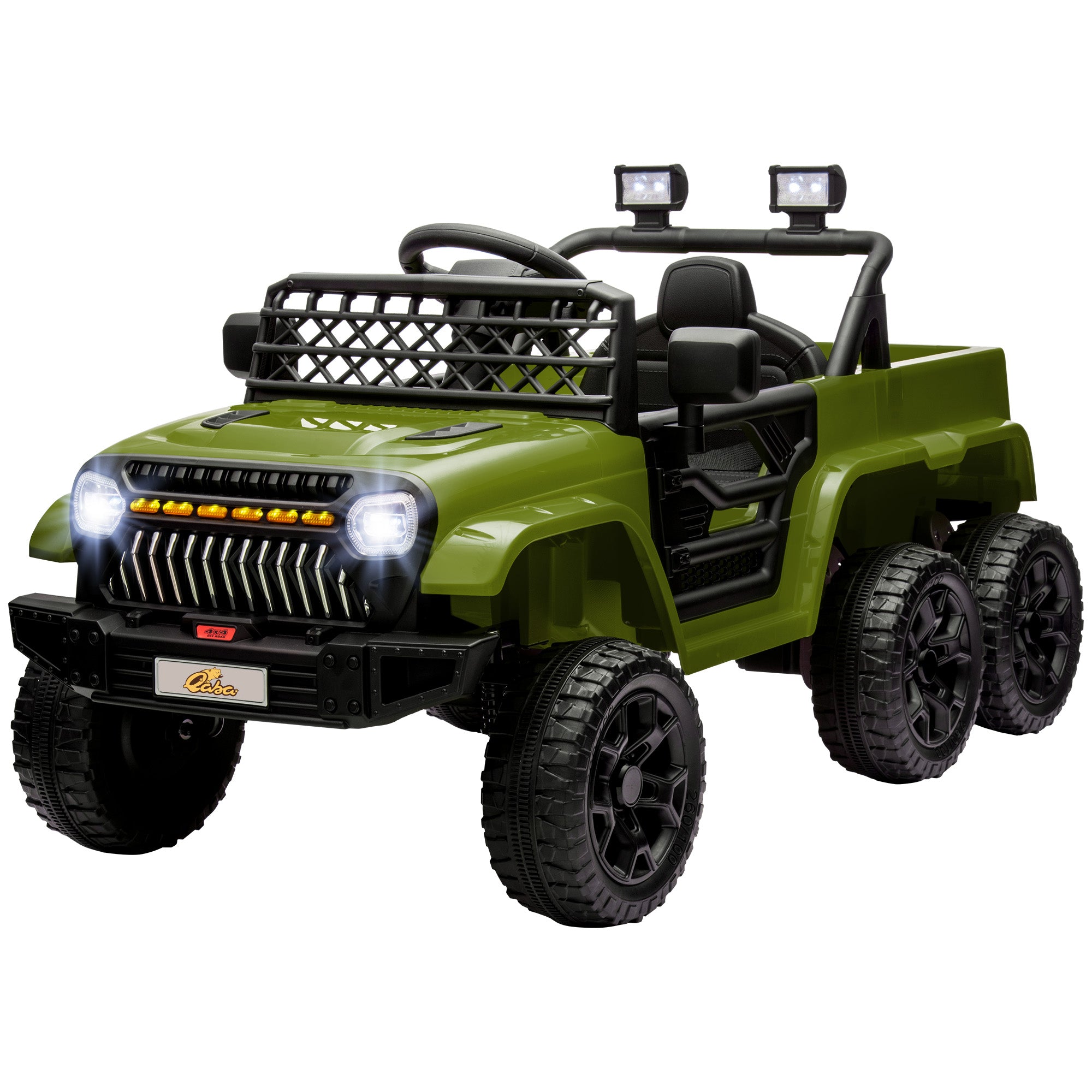 Qaba 12V 4WD/2WD Kids Electric Car w/ Remote Control, Spring Suspension, Back Trailer, Light, Music, Soft Start, Dark Green