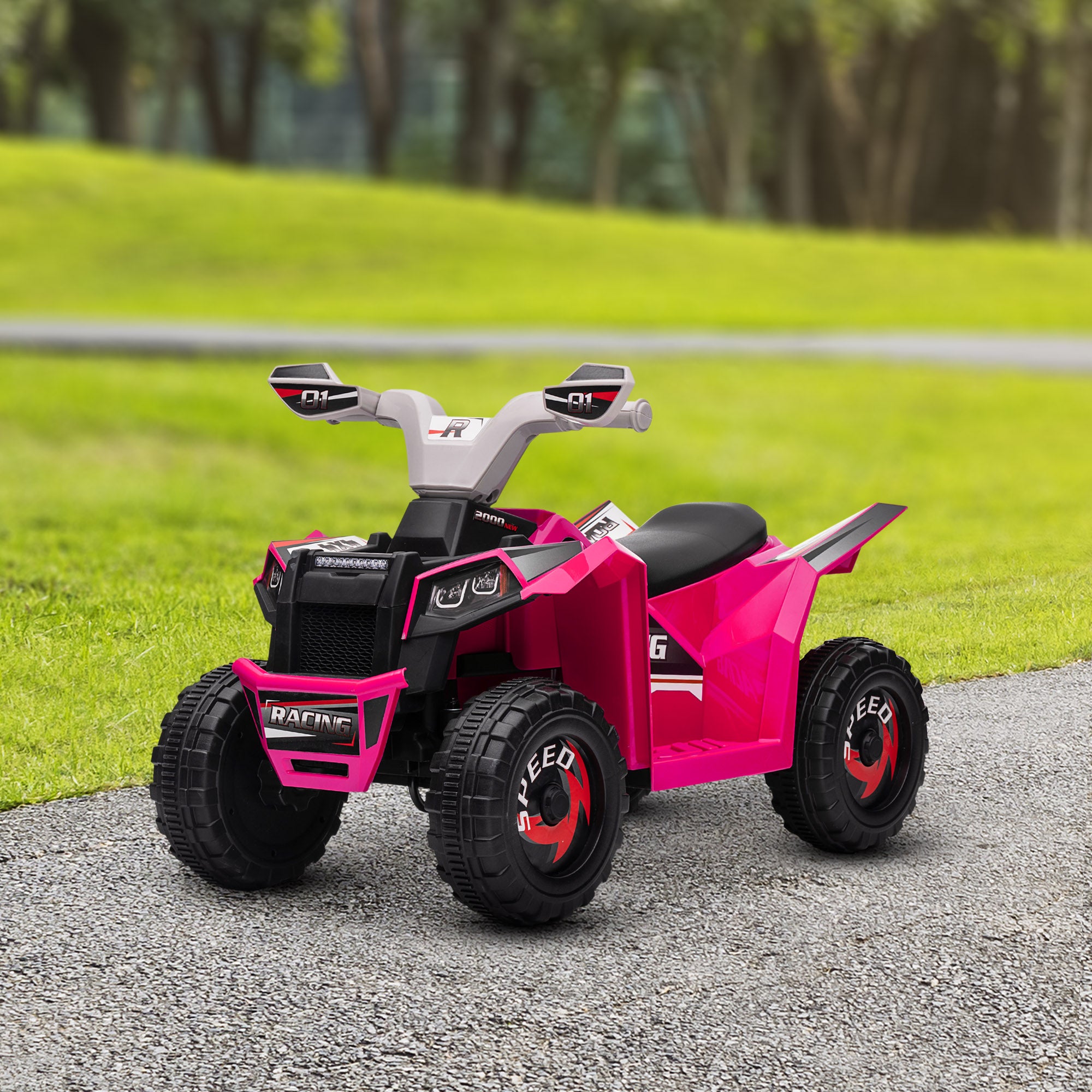 Aosom 6V Quad Kids Electric Car with Wear-resistant Wheels, for Boys and Girls Aged 18-36 Months, Pink