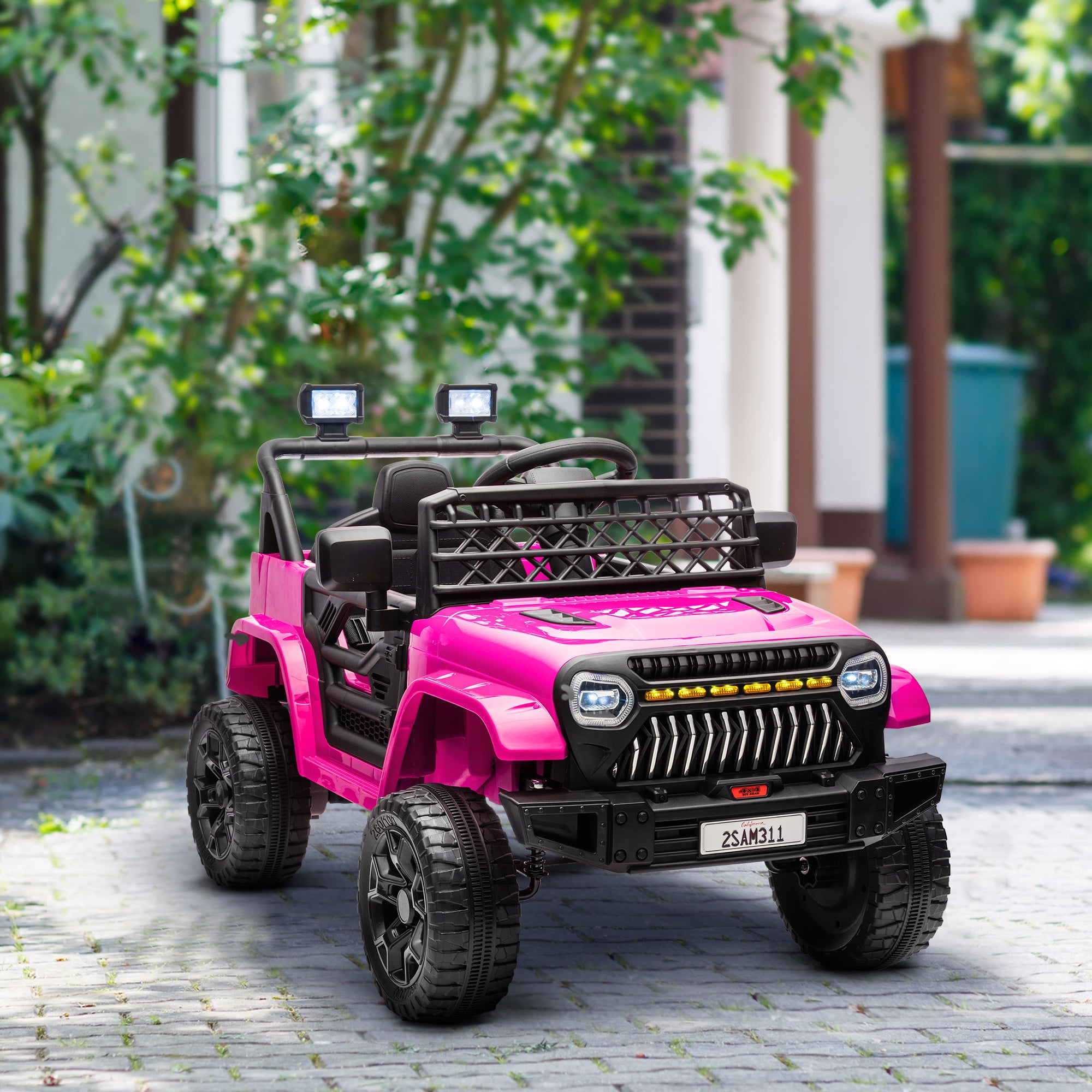Qaba 12V Ride on Truck, Electric Car for Kids with Remote Control, Suspension, 3 Speeds, USB Music Headlights, Pink