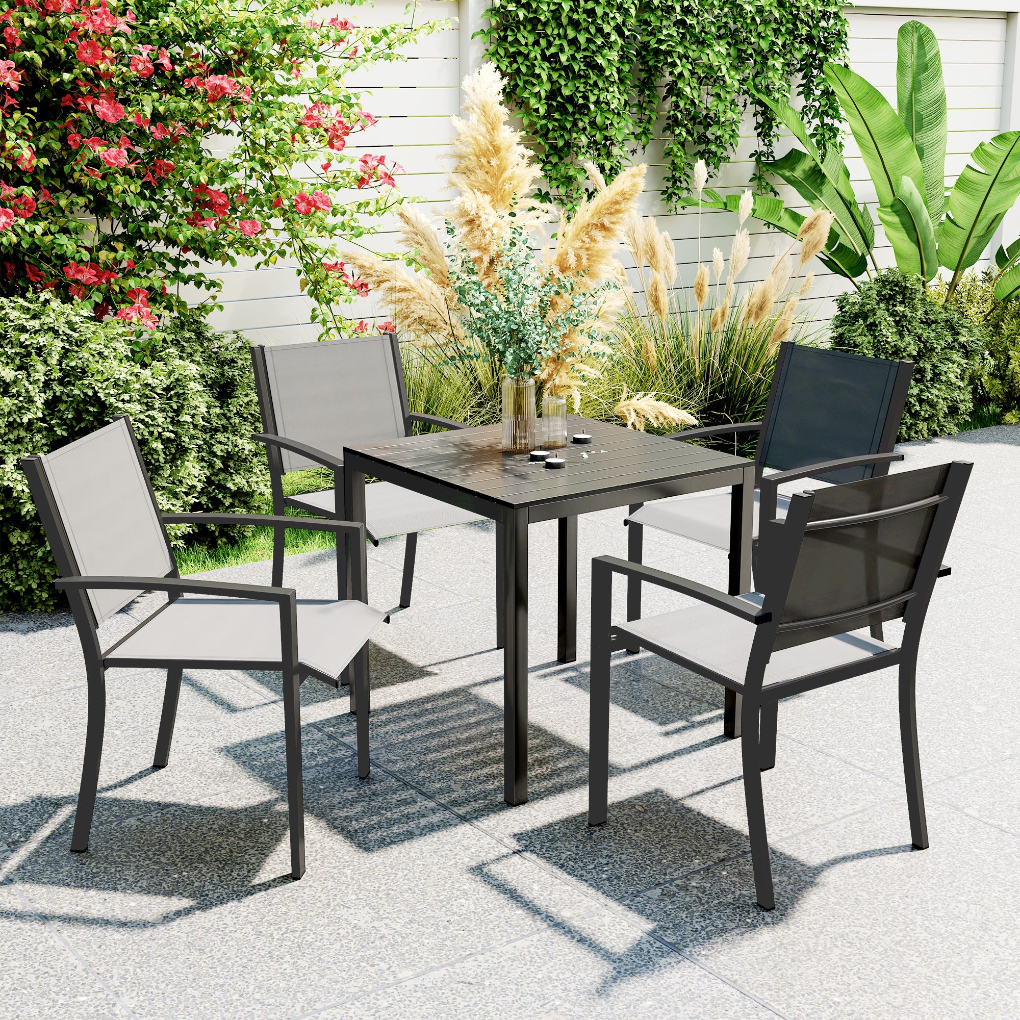 Square Outdoor Dining Table for 4 with Aluminum Steel Frame, Black