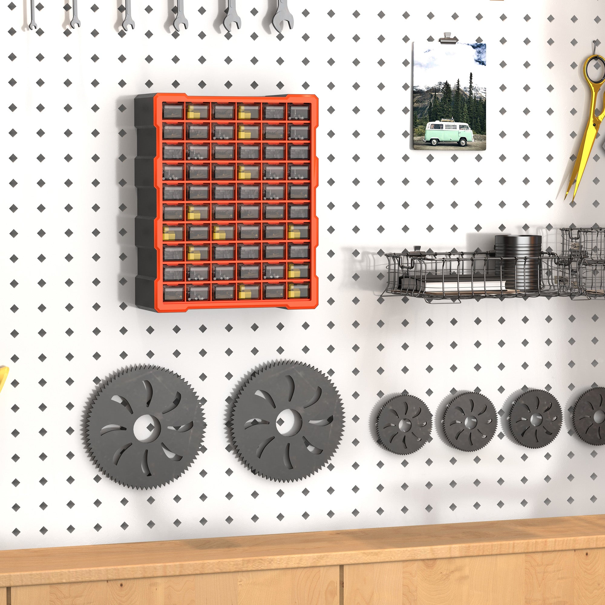Plastic Screw Organizer Storage Cabinet for Garage, 60 Drawers Parts Organizer Desktop or Wall Mount Storage Container for Hardware, Parts, Crafts, Beads, or Tools, Orange