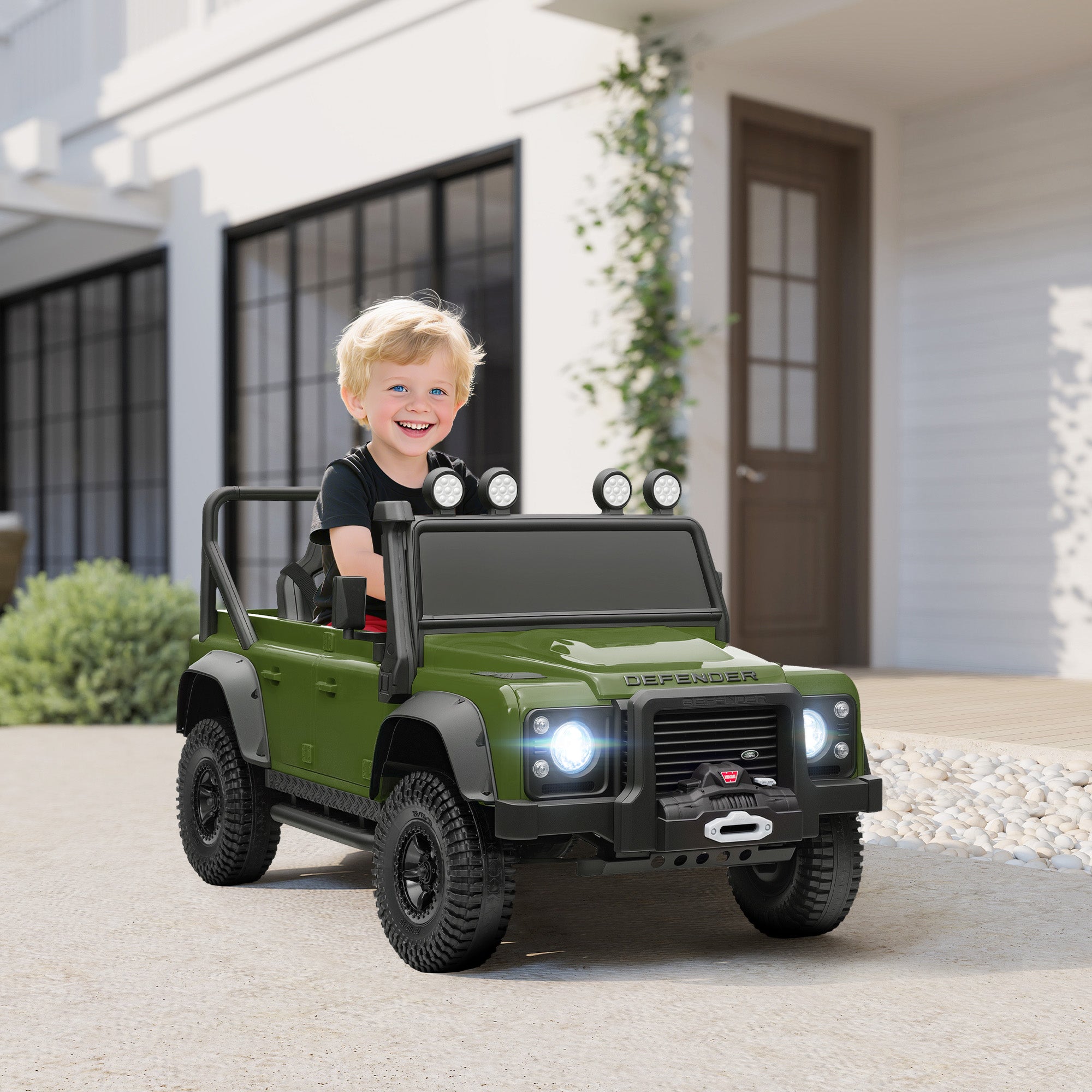 Qaba Land Rover Licensed Kids Ride on Truck with Remote Control, Spring Suspension, LED Lights, 3 Speed, Dark Green