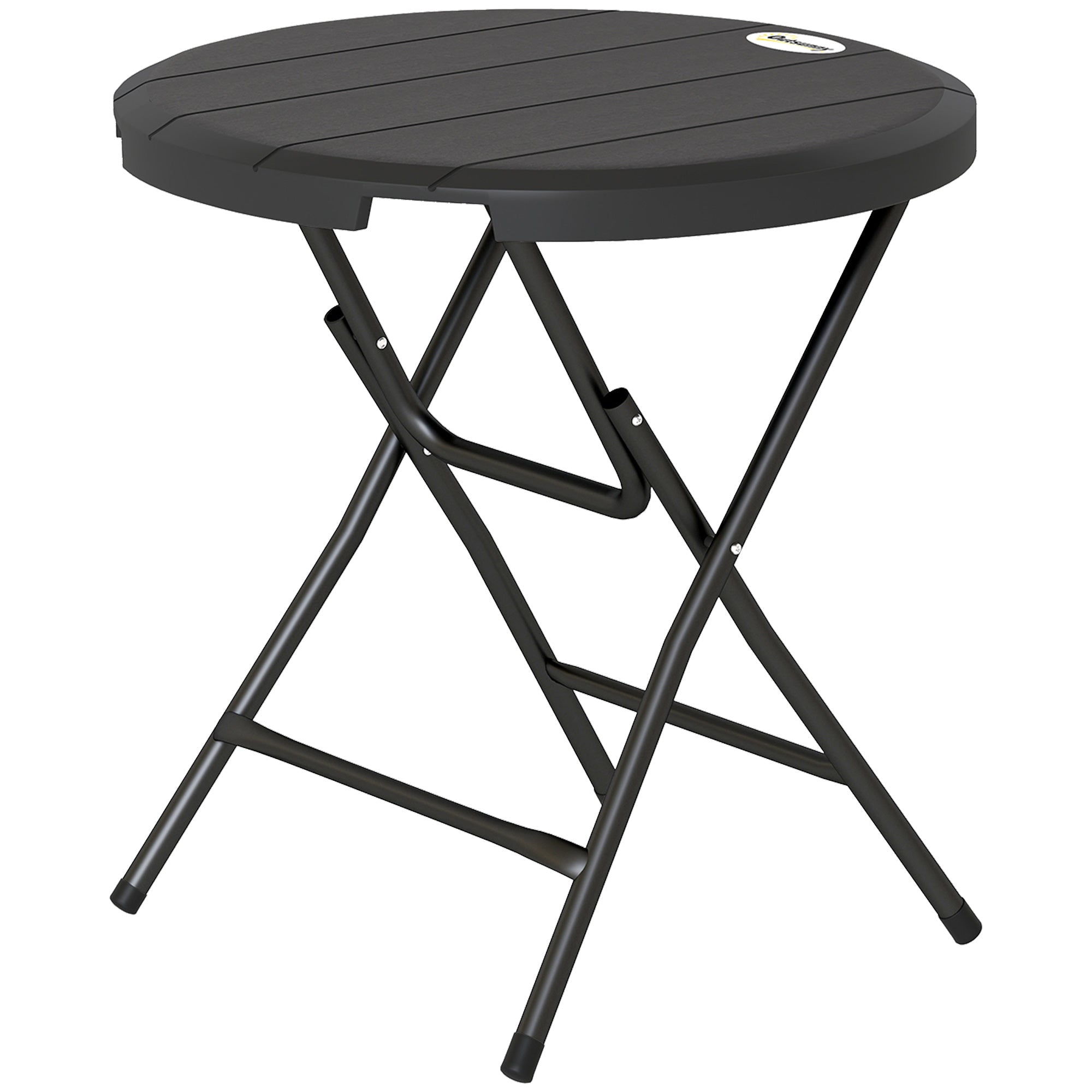 Foldable Round Patio Table for 4, Outdoor Dining Table with HDPE Tabletop and Steel Frame, Dark Grey