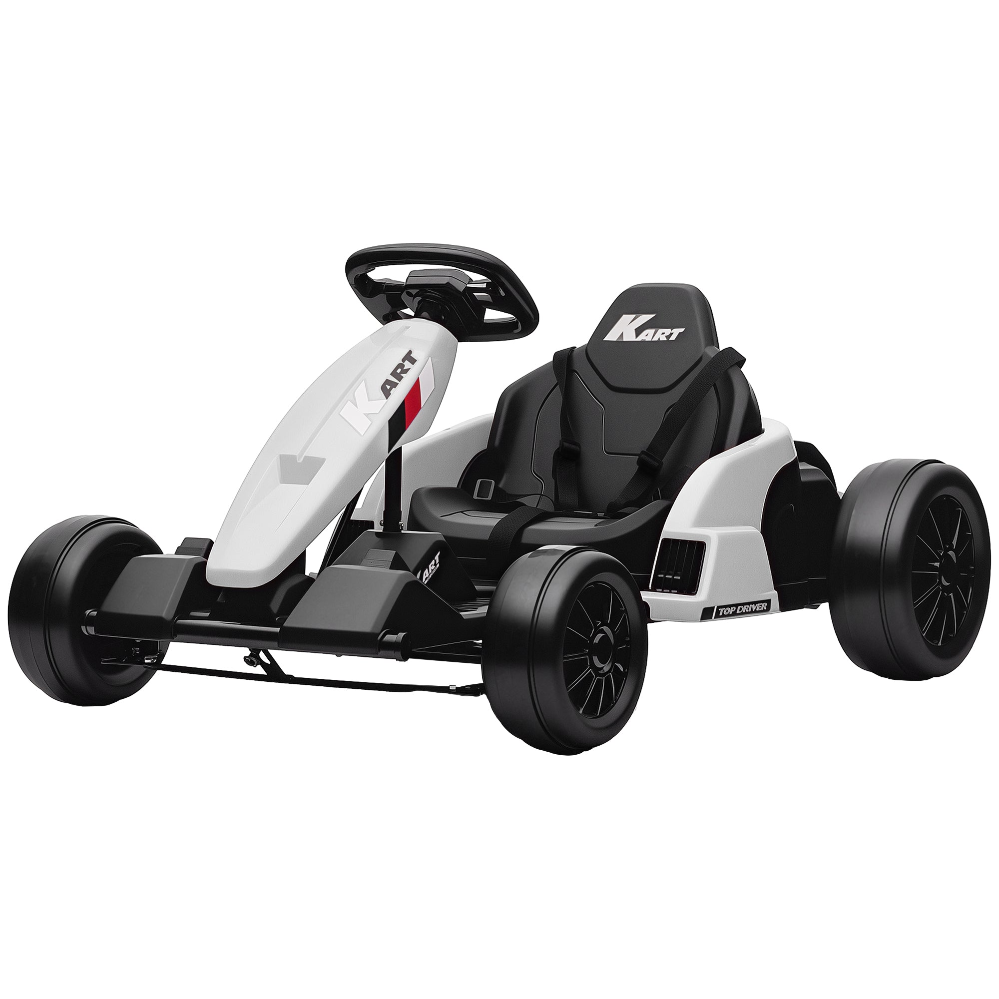 Qaba 24V Electric Go Kart with Dual 150W Motors, Adjustable Seat & 11.2MPH High Speed, Slow Start, 5-Point Harness, White