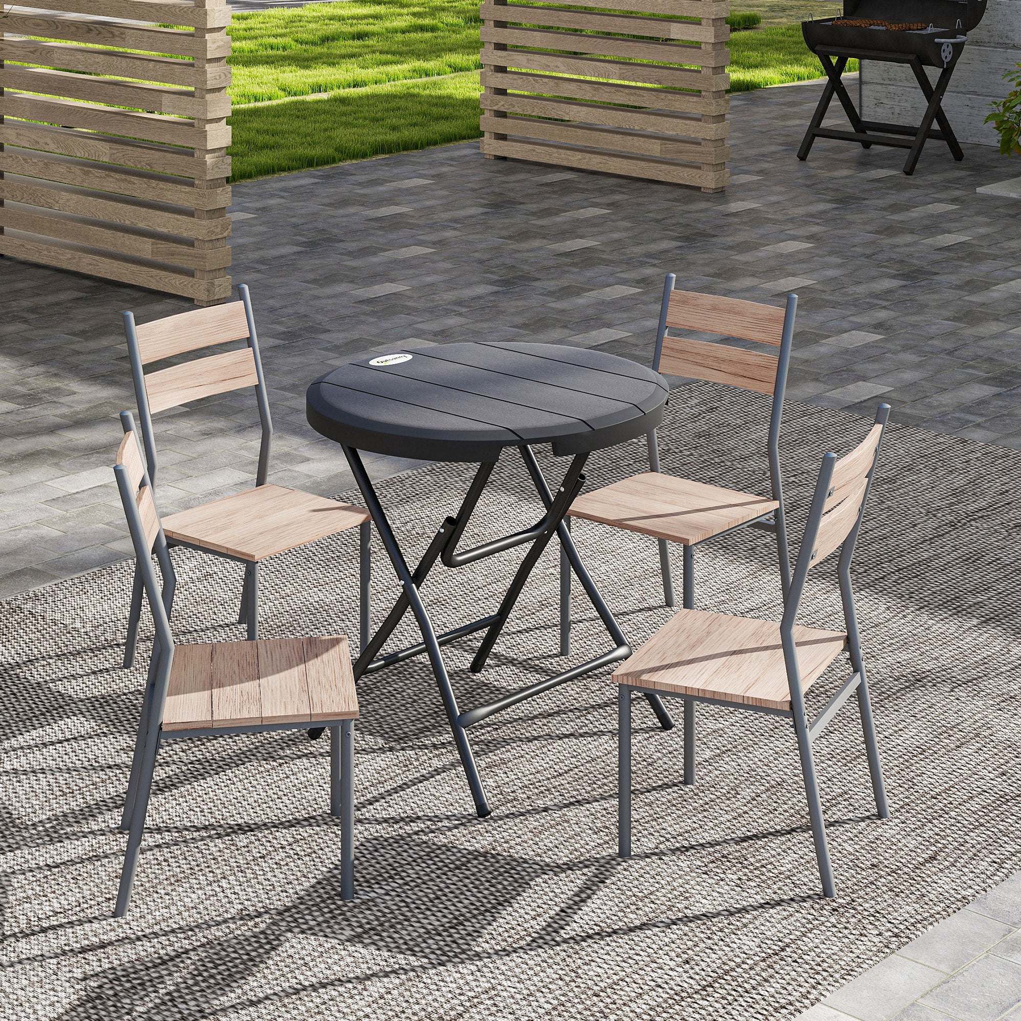 Foldable Round Patio Table for 4, Outdoor Dining Table with HDPE Tabletop and Steel Frame, Dark Grey