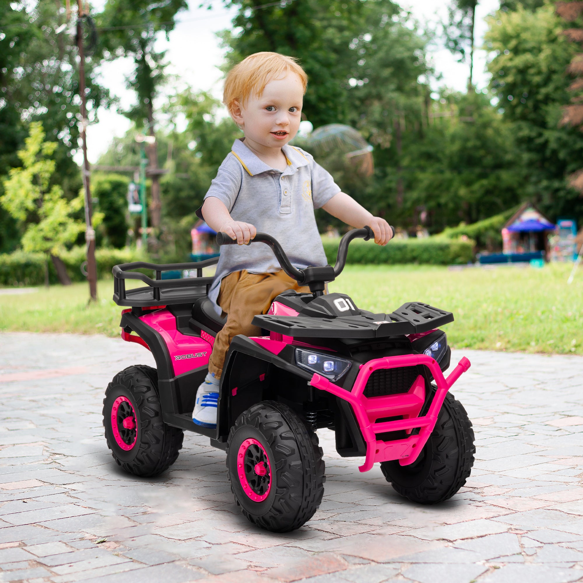 Qaba Kids ATV, 12V Battery Powered Electric Ride on Toy w/ Spring Suspension, Storage Basket, High & Low Speed, Pink