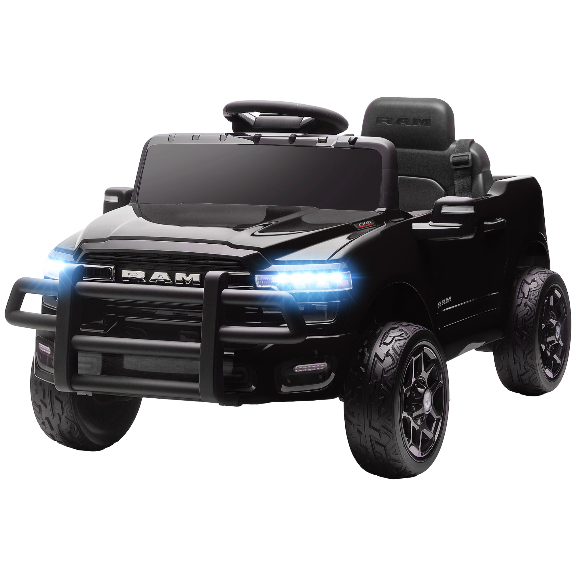 Qaba 12V Ride on Car, Licensed Dodge RAM 3500 Electric Vehicle with Remote Control, Suspension for 3-5 Years, Black