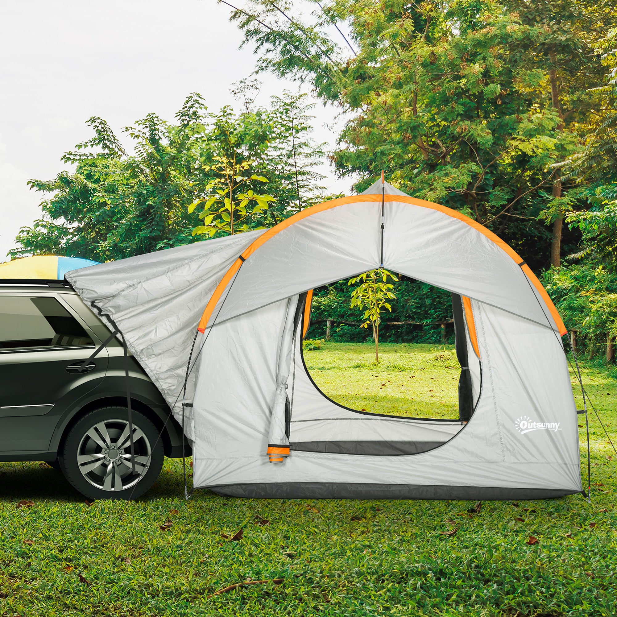 2000mm Waterproof SUV Tent, Car Tent with 3 Doors and Mesh Window, for 5-6 Person Camping Travel, Grey and Orange