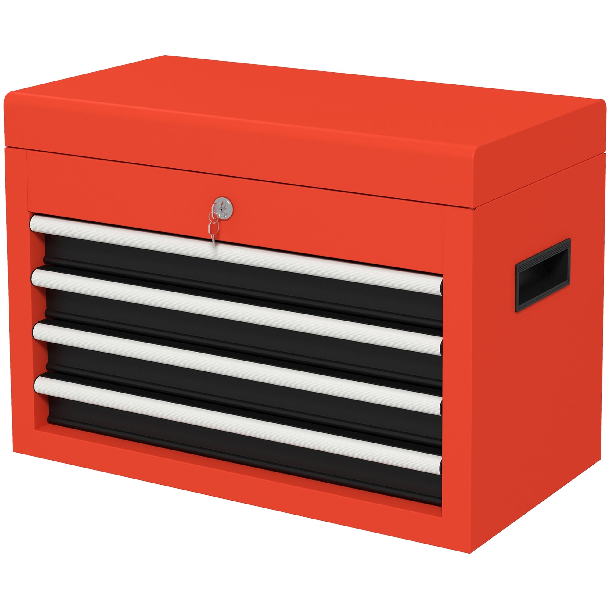Portable Tool Chest with 4 Drawers and Top Storage, Lockable Steel Tool Box with Latch and Keys for Garage, Red