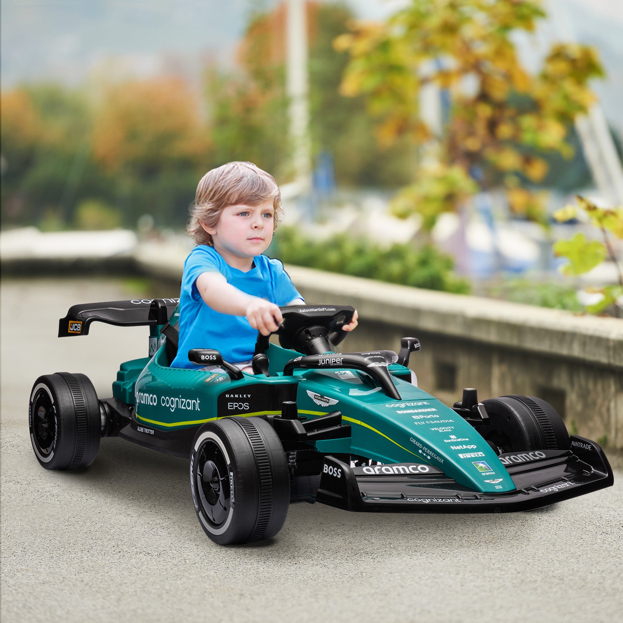 Qaba Aston Martin Licensed 12V Electric Go Kart, Kids Ride on Car with 4 Shock-Absorbing Wheels, Remote Control