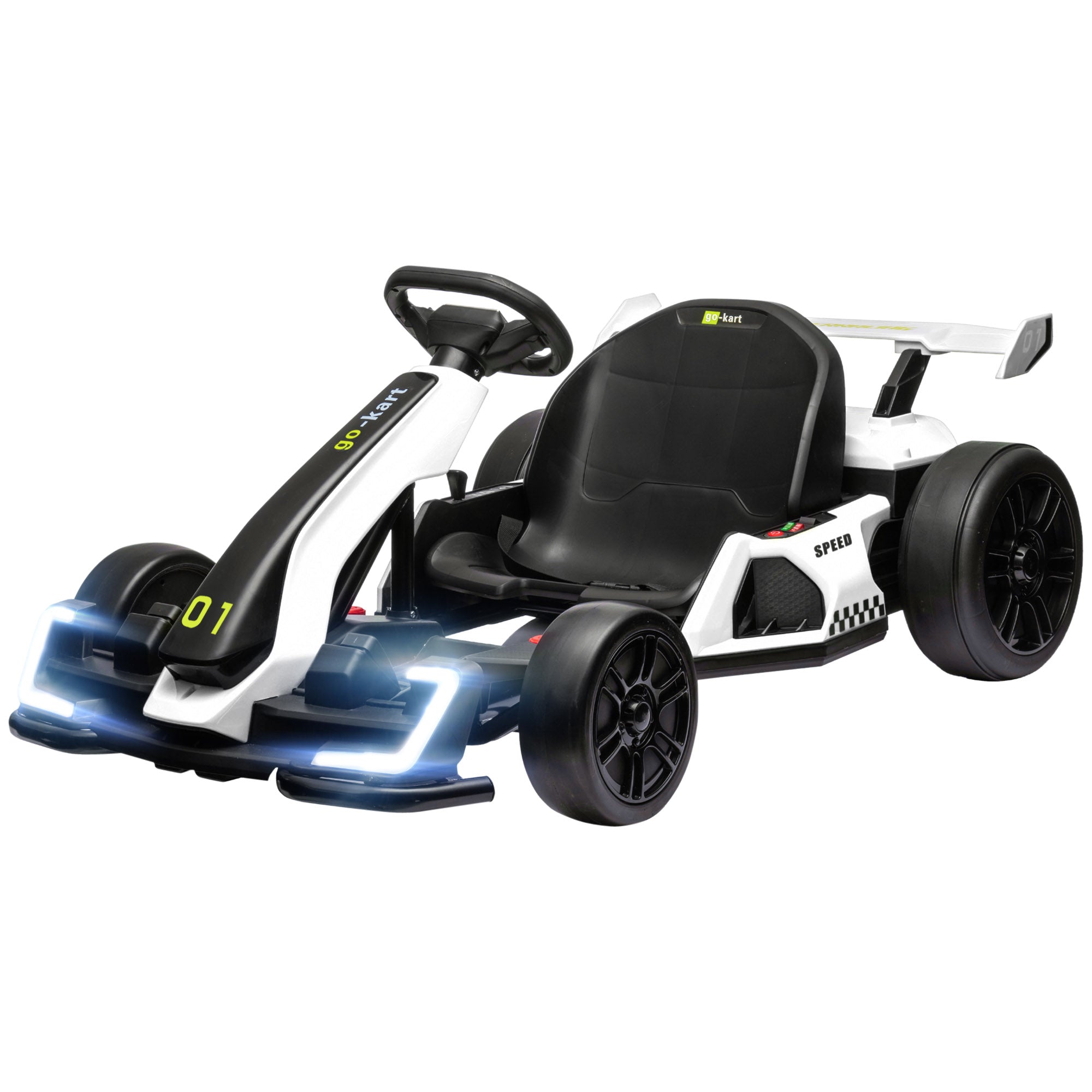 Aosom 24V Electric Go Kart, Battery Powered Kids Drift Kart with Adjustable Seat, Seat Belt, Horn, Music, Light, White