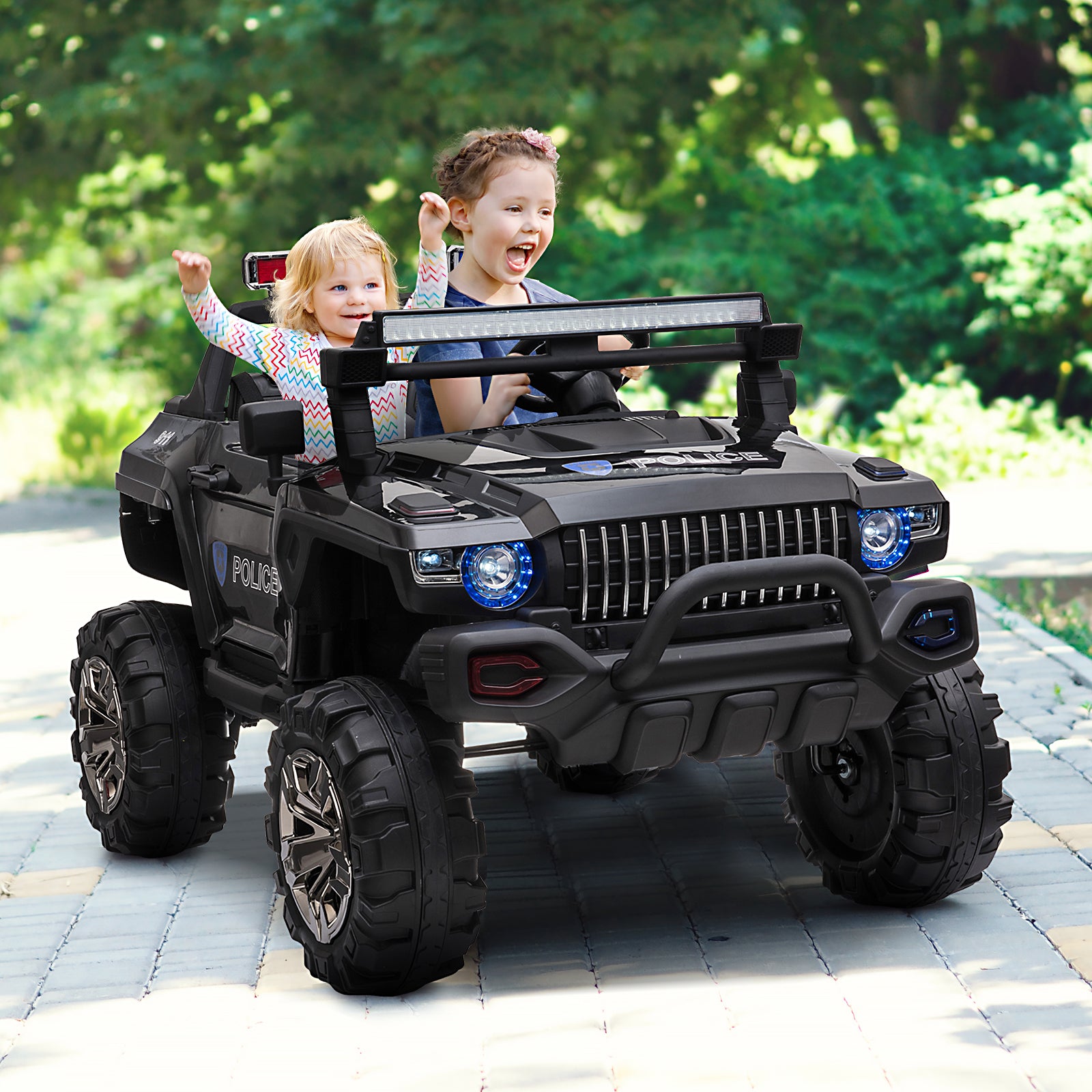 Aosom 2 Seater Ride-On Car with Parental Remote Control, LED Lights, MP3 for Kids Ages 3-8, Black