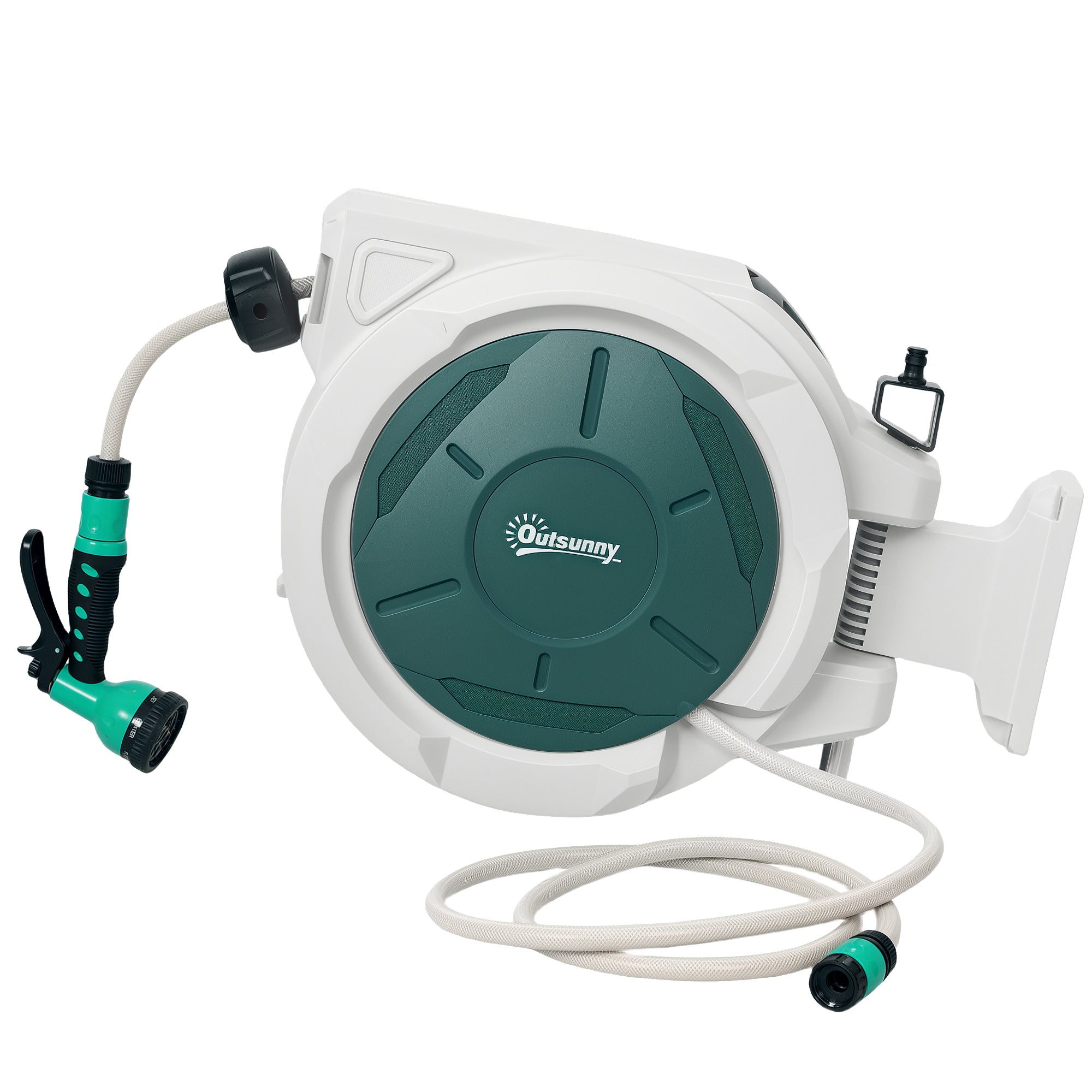 1/2 in x 65ft Wall Mounted Garden Hose Reel, Retractable Water Hose Reel with Auto Rewind, Any Length Lock, Green