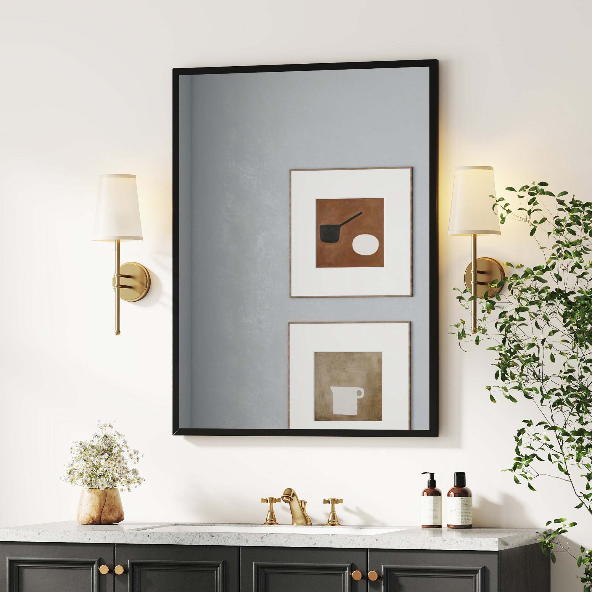 30" x 40" Bathroom Mirror for Wall, Rectangular Mirror for Living Room, Bedroom, Entryway, Black