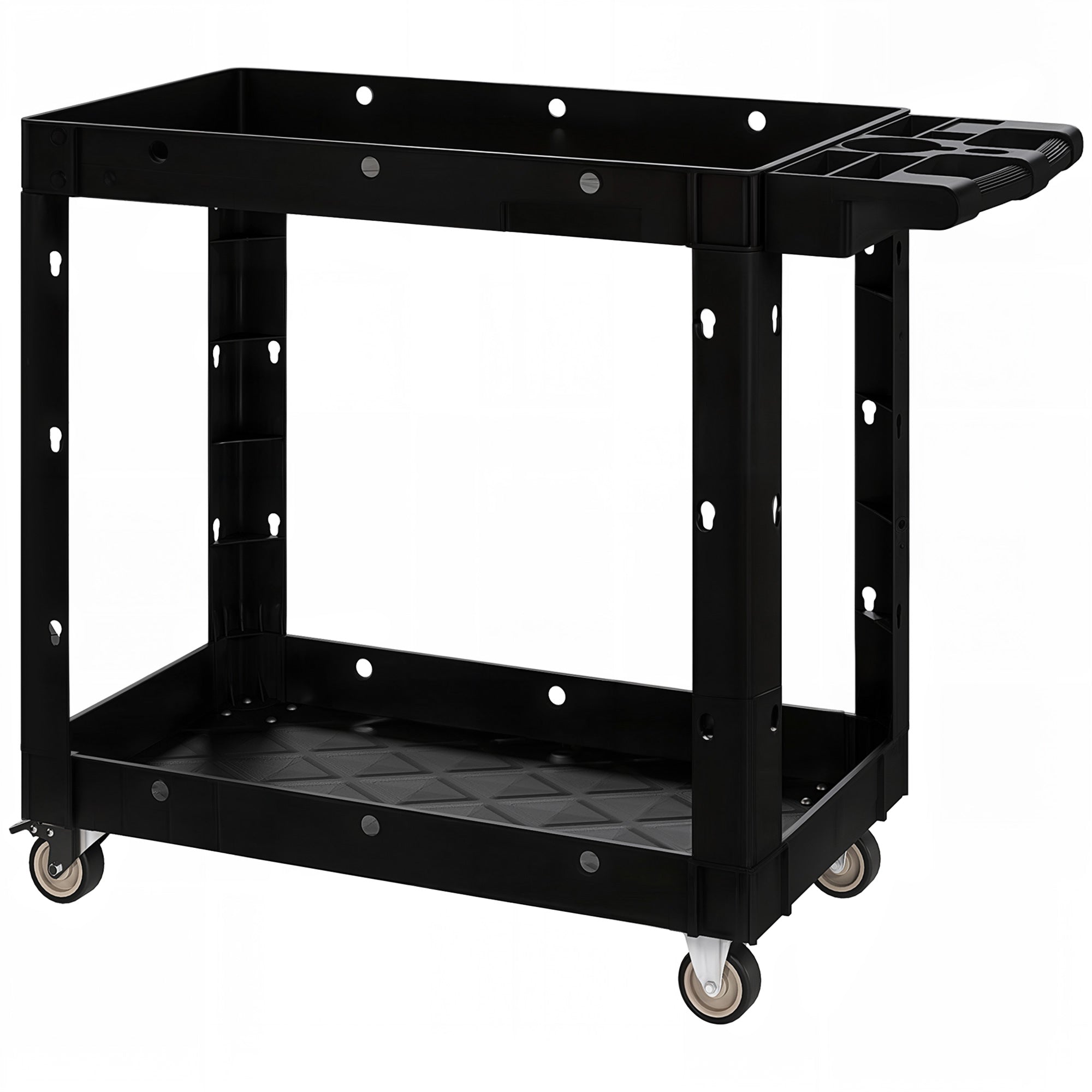 2-Tier Rolling Tool Cart with Wheels, 500 LBS Capacity Utility Cart with Handle, Mobile Service Tool Organizer, Black