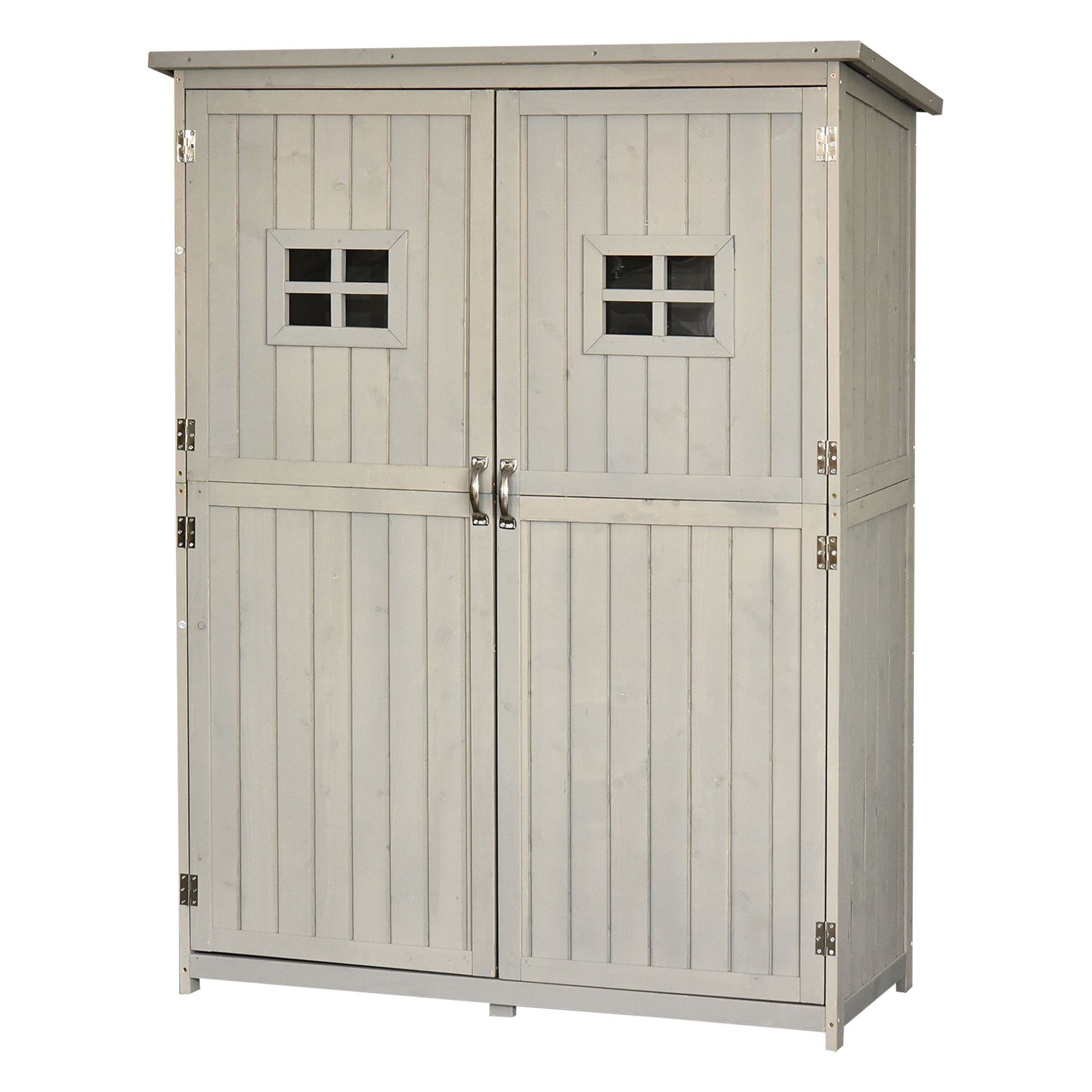 4x1.5ft Wooden Garden Sheds, Outdoor Storage with Windows and Double Door for Gardeners, Grey
