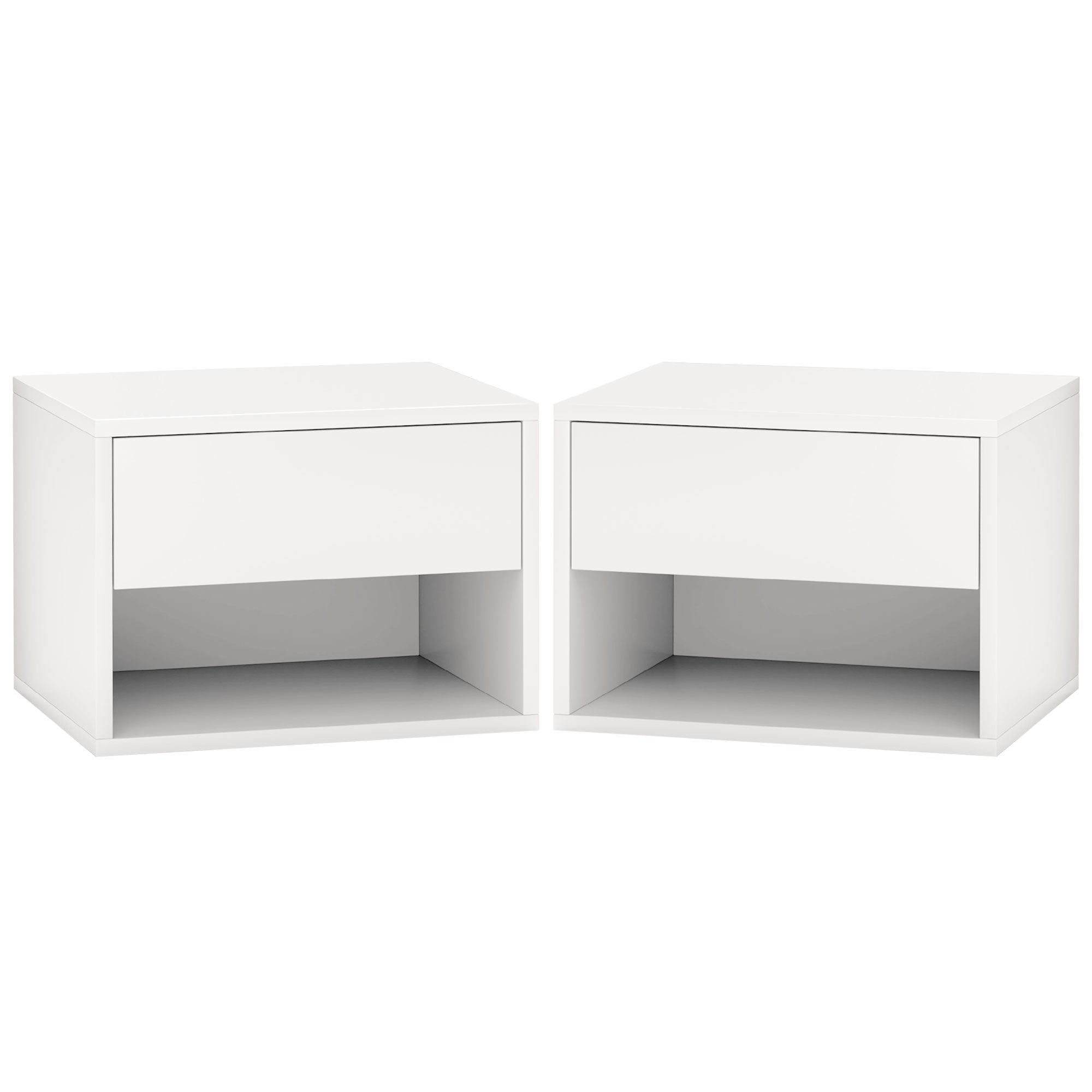 Floating Nightstand Set of 2, Wall Mounted Bedside Table with Drawer for Bedroom, White