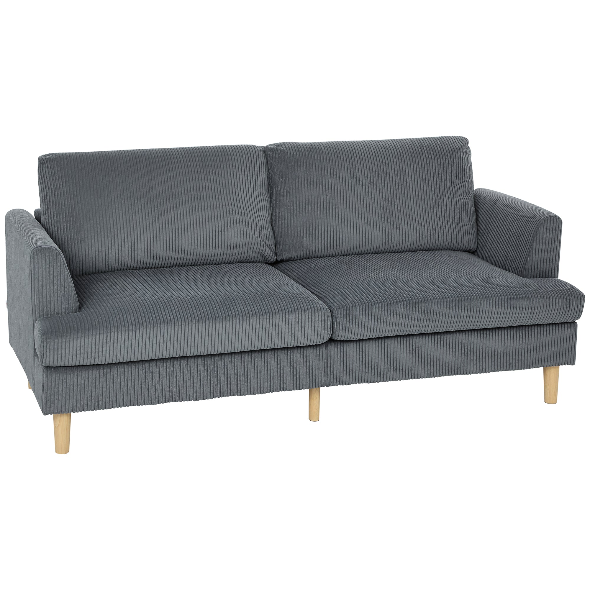 3 Seater Sofa, 74" Modern Corduroy Upholstered Couch with Thick Spring Cushions, Solid Wood Legs, Armrests, Dark Grey