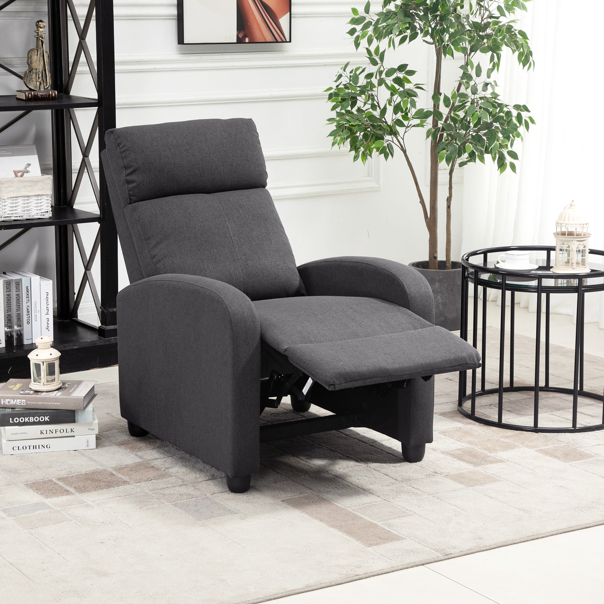 Fabric Recliner Chair Manual Home Theater Seating Single Reclining Sofa Chair w/ Padded Seat for Living Room, Dark Grey