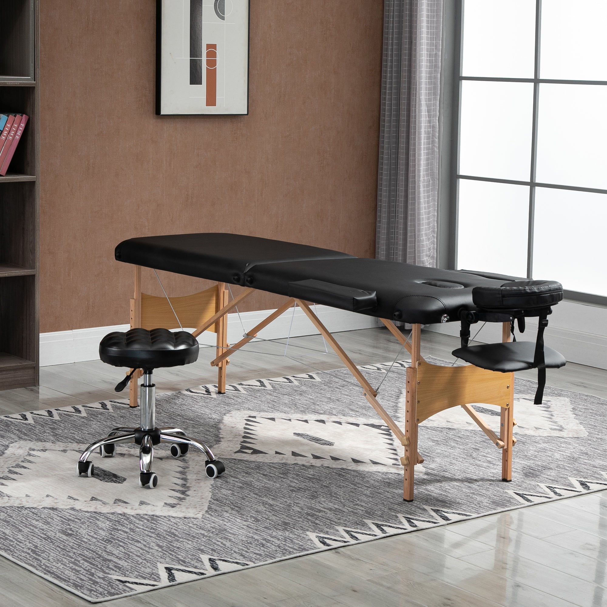 83 Inch Portable Folding Massage Table, Height Adjustable Professional Salon Spa Facial Couch Bed with Free Carrying Case, Headrest, Armrests, Black