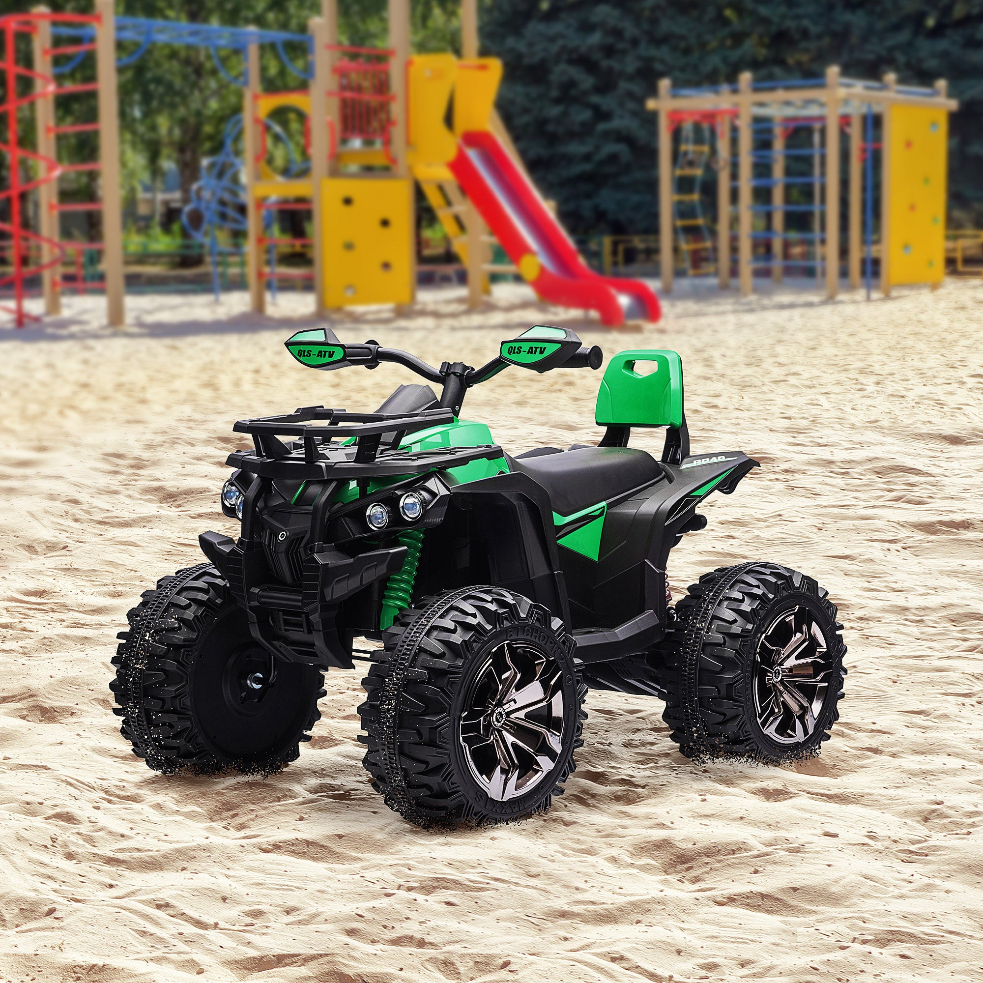 Aosom Kids Ride-on Car, 12V/10AH Four Wheeler Kids ATV, Battery Powered Off-Road Quad with MP3, Headlights, Suspension, 1.8-5 mph, Green