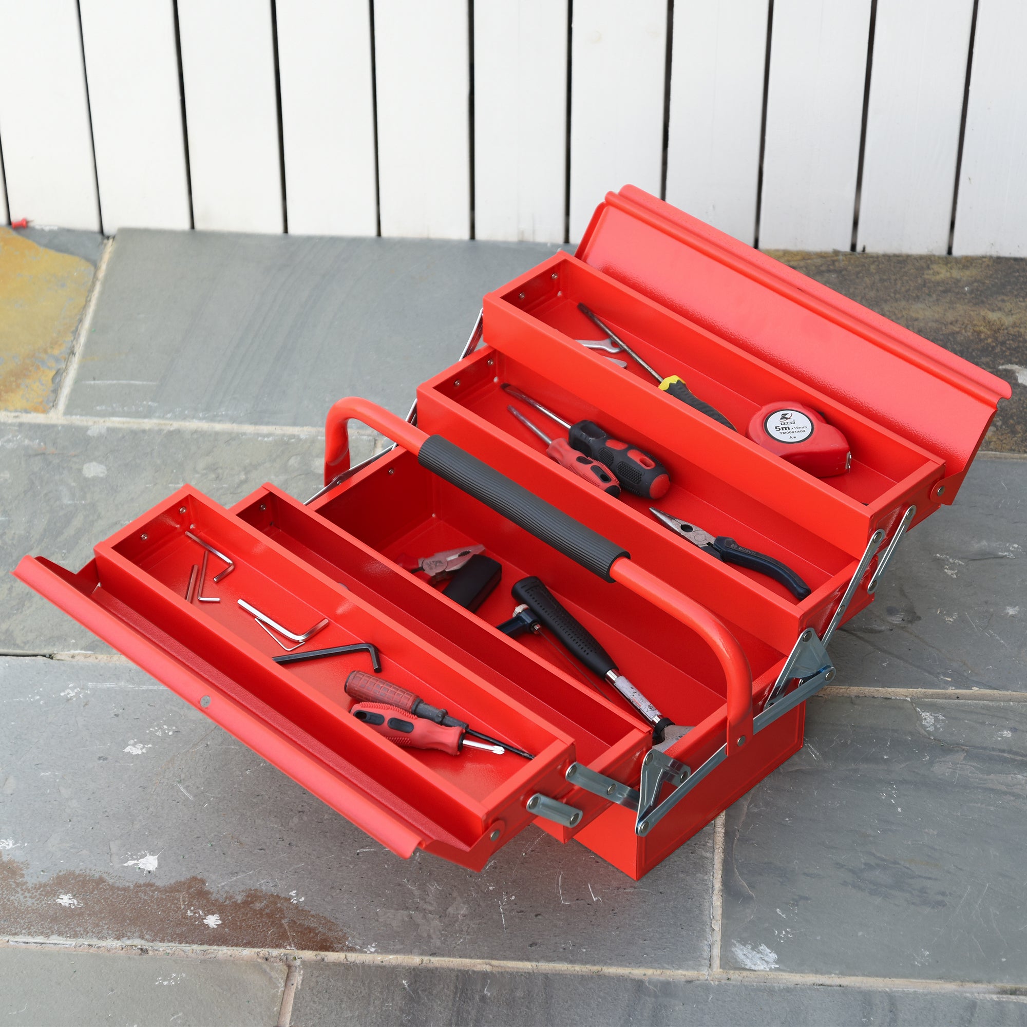 18" inches Metal Tool Box, Portable 5-Tray Cantilever Steel Tool Chest Cabinet, Red