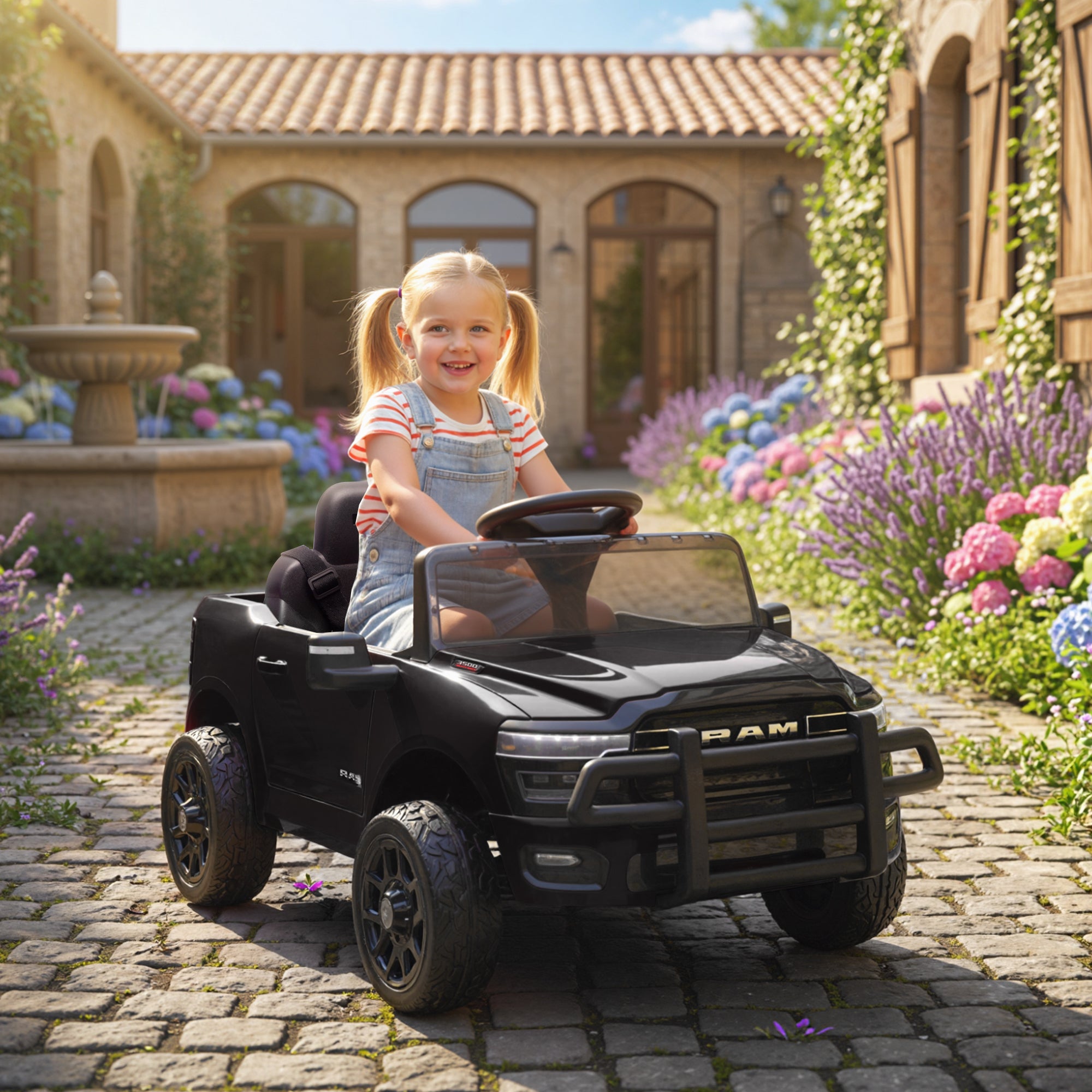 Qaba 12V Ride on Car, Licensed Dodge RAM 3500 Electric Vehicle with Remote Control, Suspension for 3-5 Years, Black