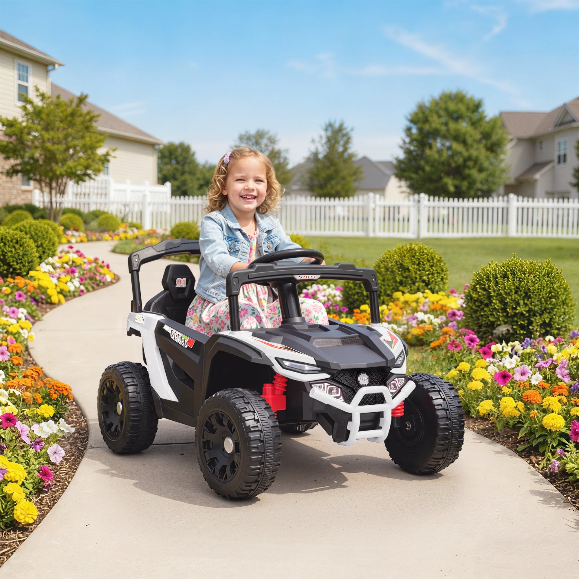 Qaba 12V Kids Ride On Truck with Dual Motors, Rear Suspension, Remote Control for 3-8 Years Boys Girls, White