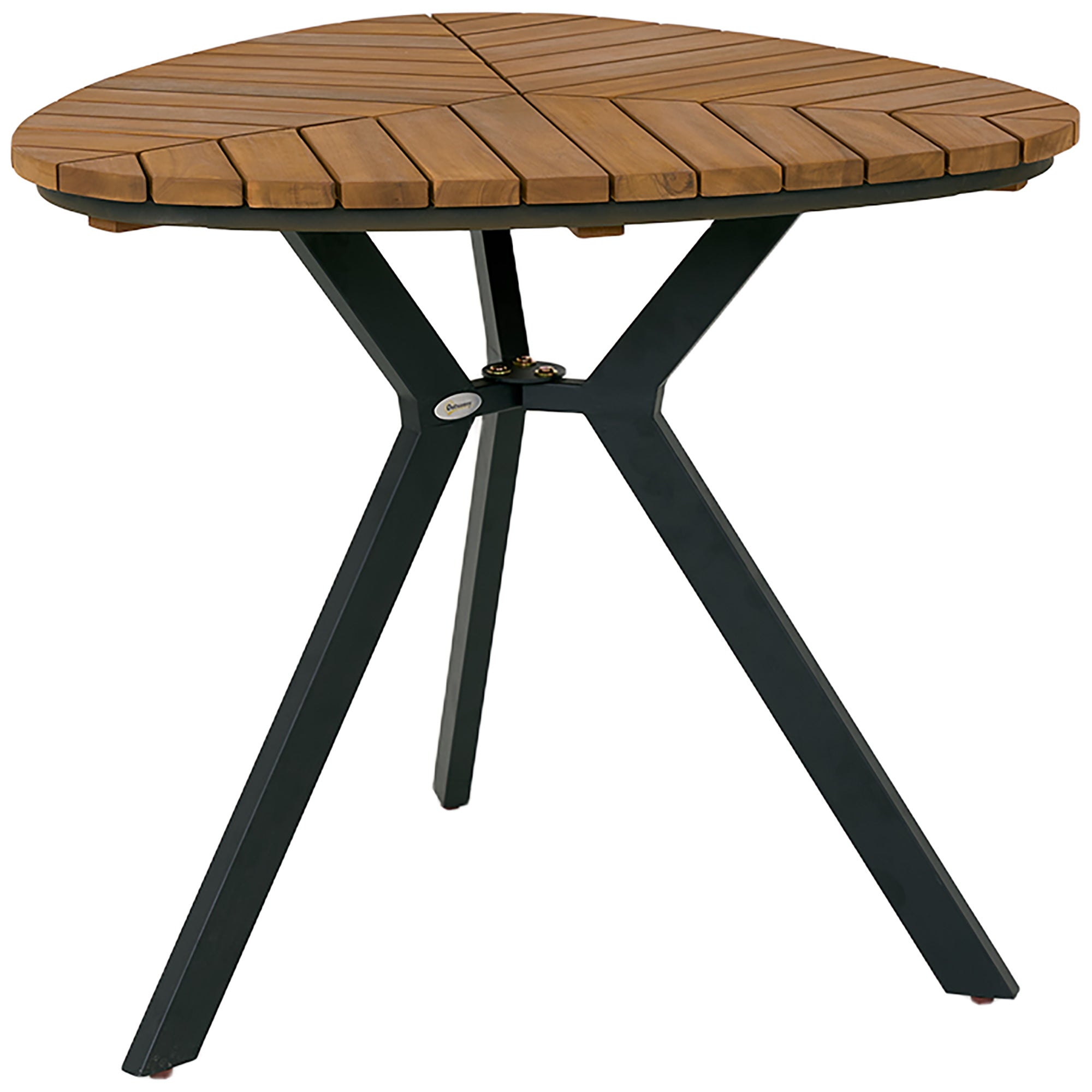 35.4" Outdoor Dining Table with Slatted Acacia Wood Leaf Tabletop, Patio Table with Steel Legs for Garden, Yard, Teak