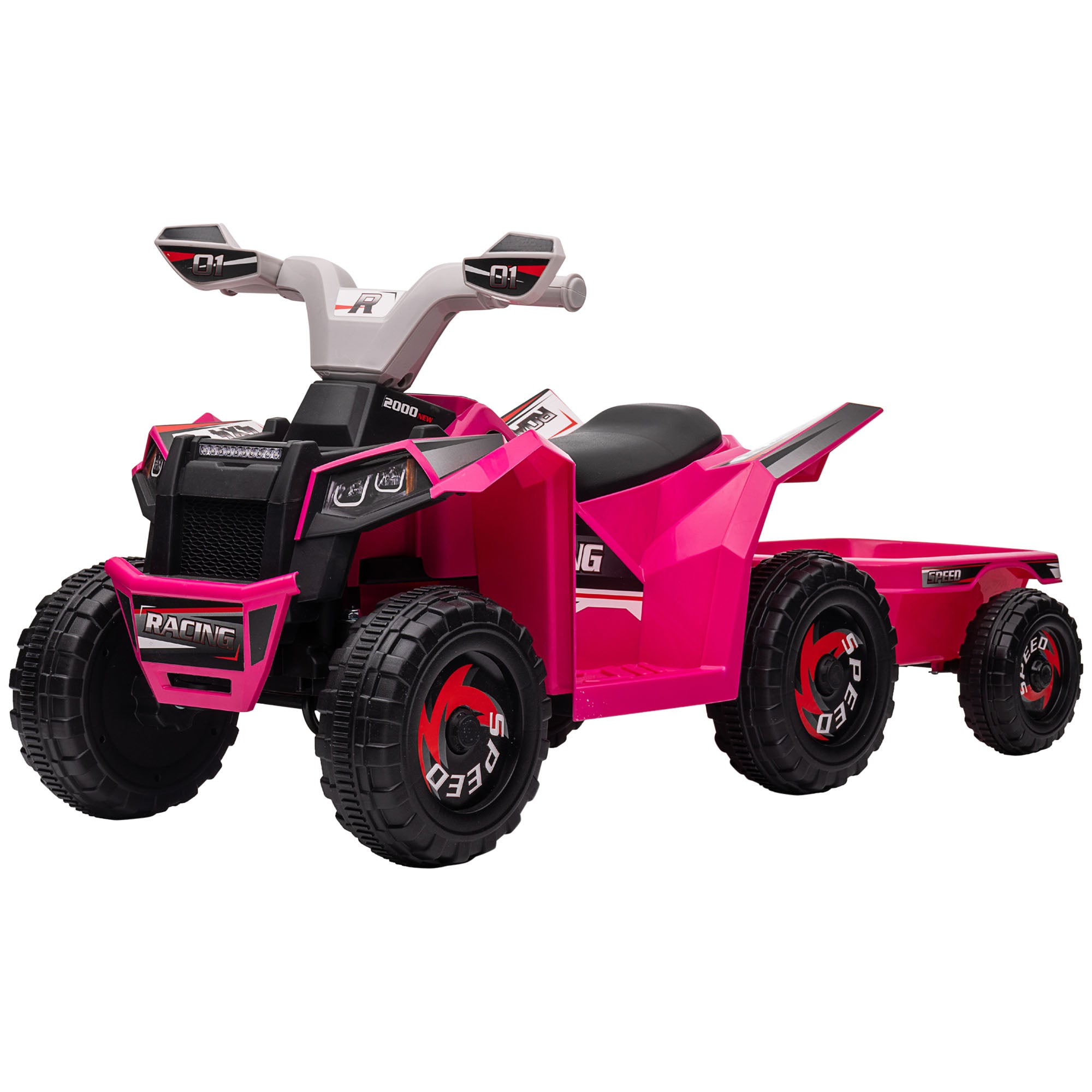 Aosom 6V Electric Toy Car with Back Trailer, Forward Backward, Wear-Resistant Wheels for Ages 18-36 Months, Pink