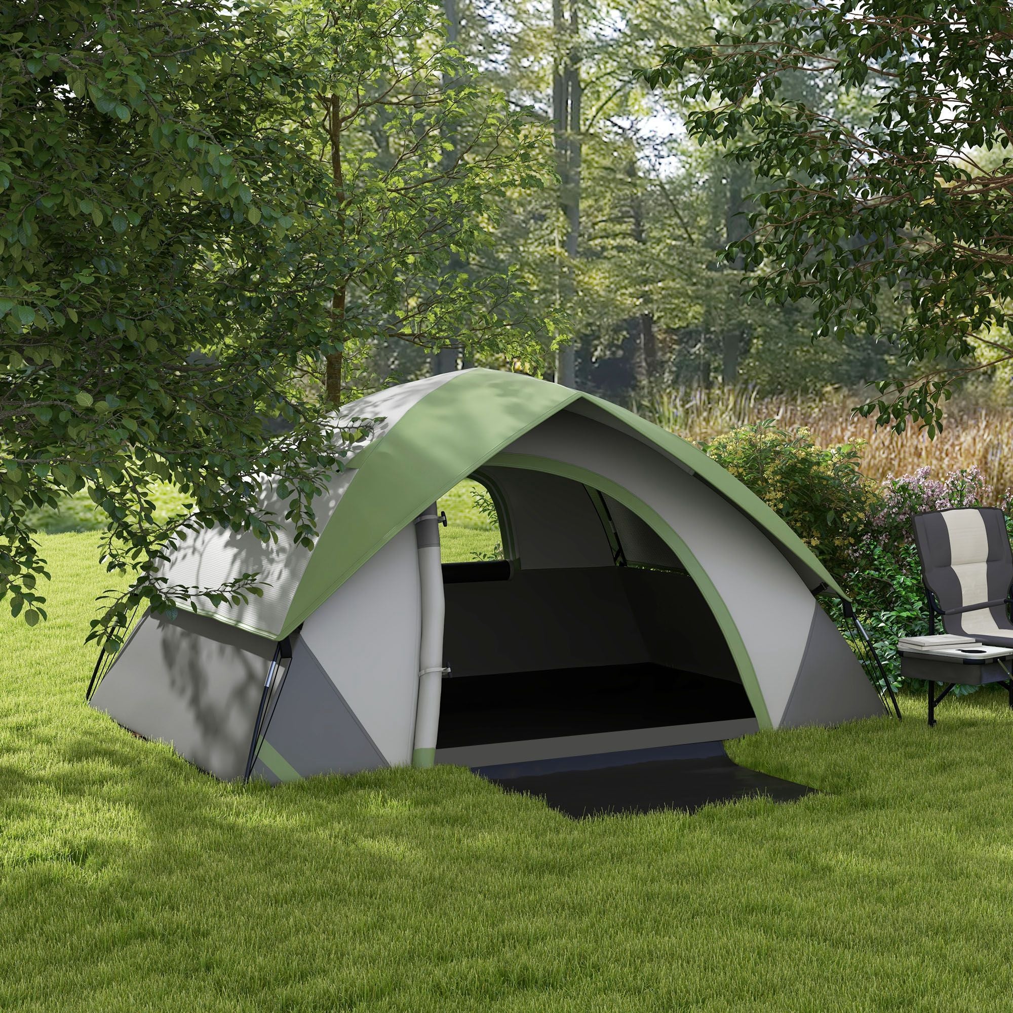 3000mm Waterproof Camping Tent for 2 Man, with Sewn-in Groundsheet and Carry Bag, Grey and Green