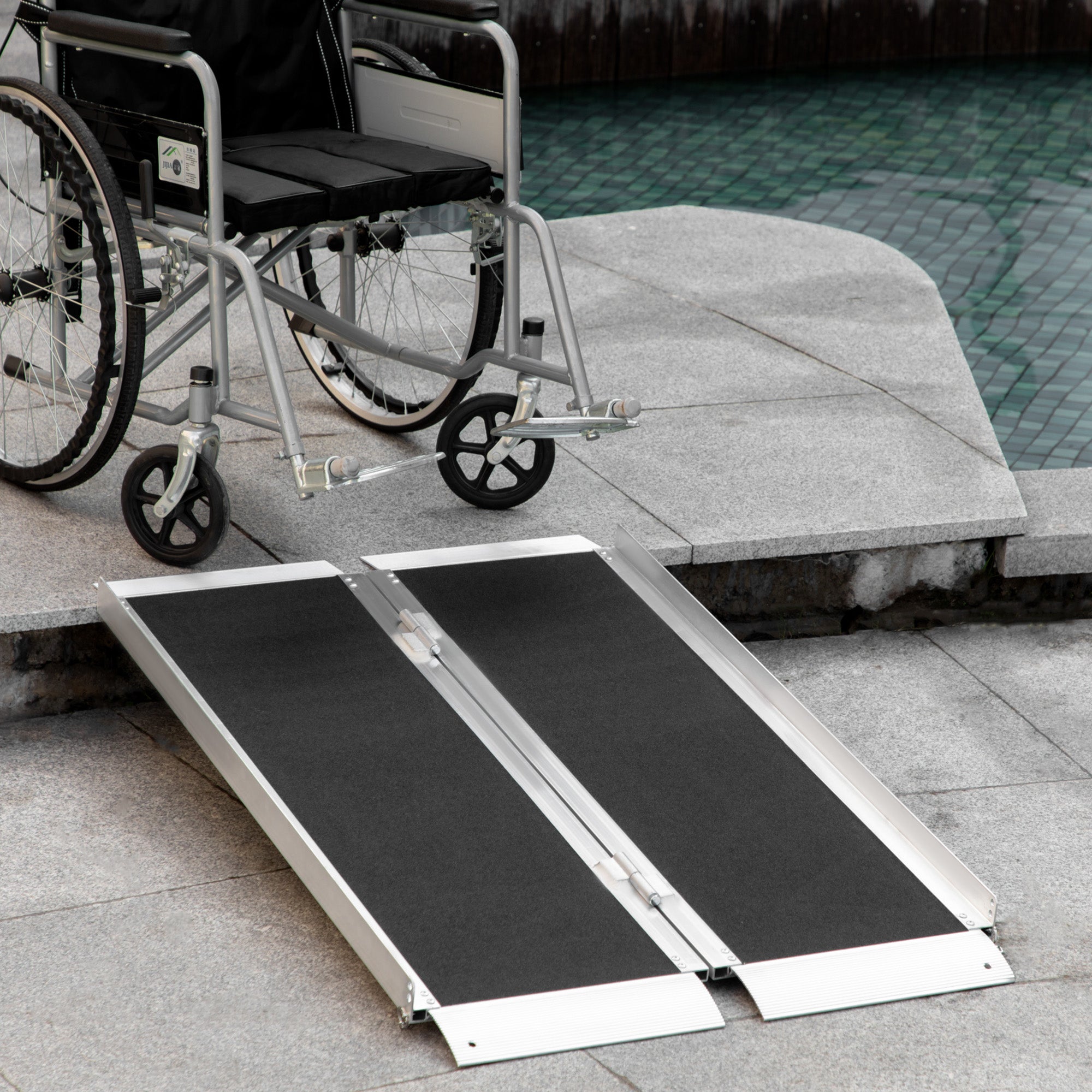 4' Portable Wheelchair Ramp Aluminum Threshold Mobility Single-fold for Scooter with Carrying Handle