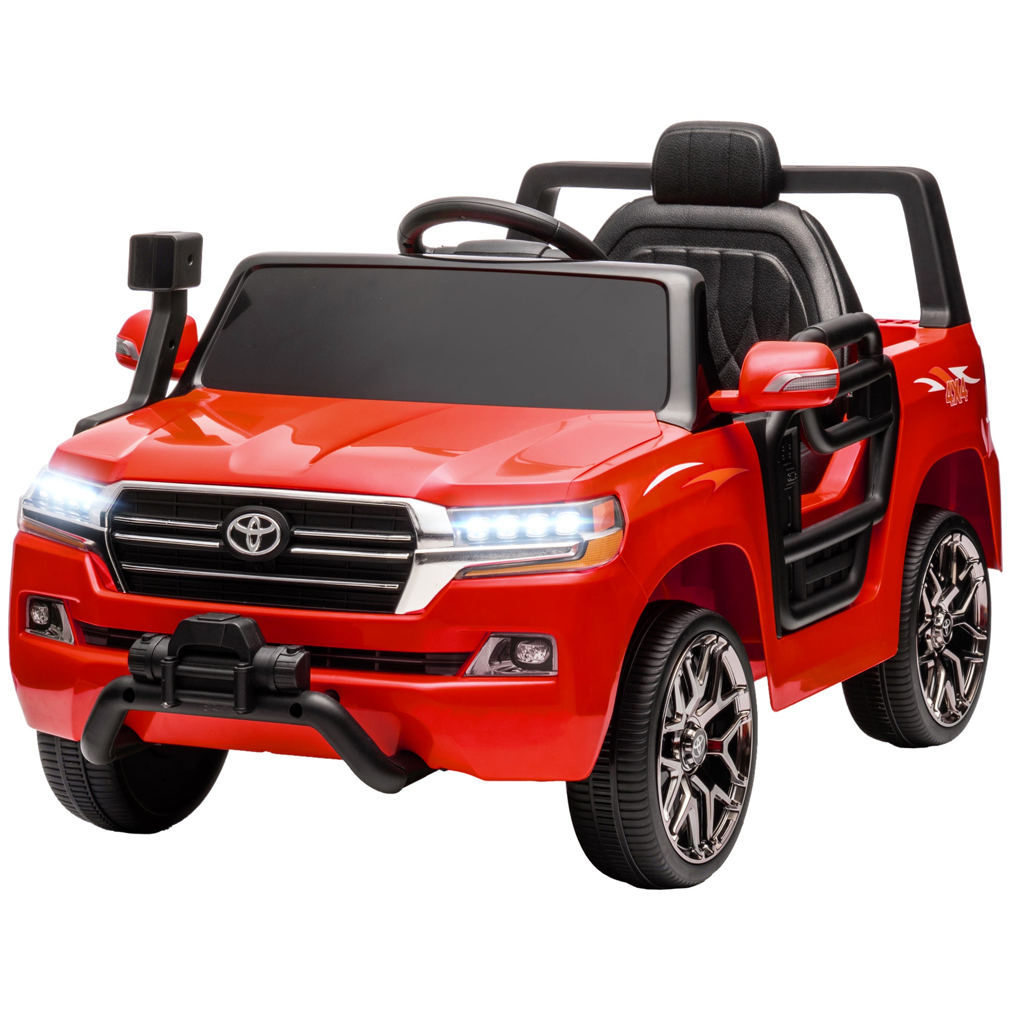 Qaba 12V Toyota LAND CRUISER Licensed Kids Car w/ Remote Control, Four Wheel Spring Suspension, Soft Start, LED Light, Red