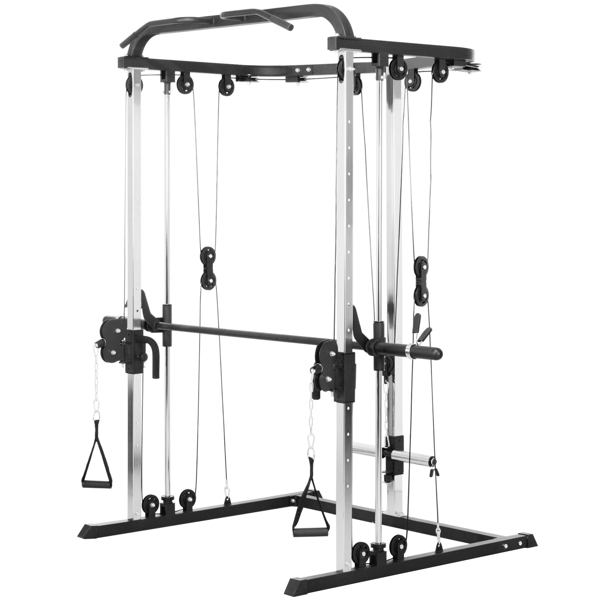 Soozier 3 In 1 Smith Machine Power Rack with Cable Crossover System, Pull up Station, 16-Level Squat Rack and Barbell Bar